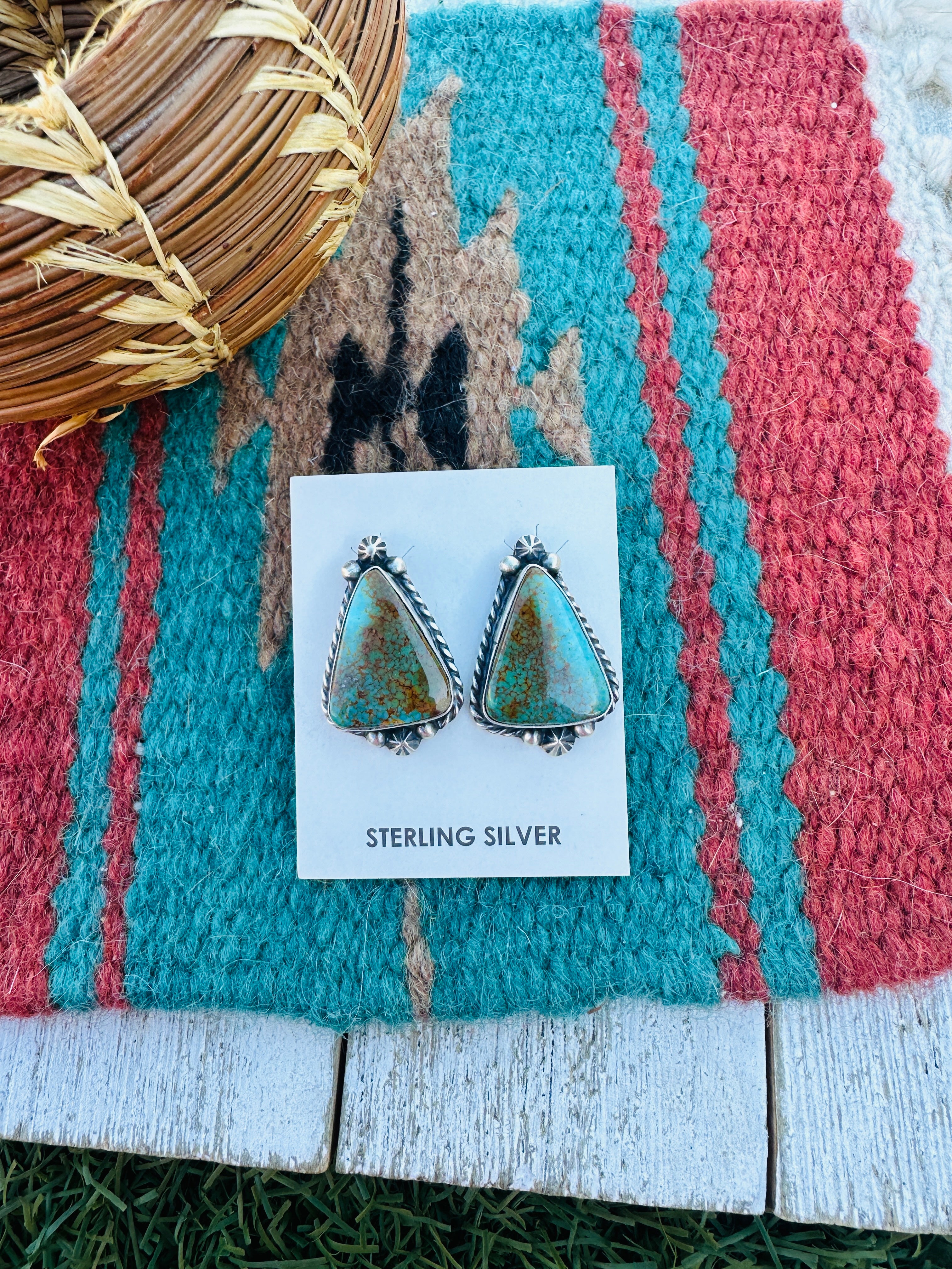 Handcrafted Kingman Turquoise & Sterling Silver Post Earrings