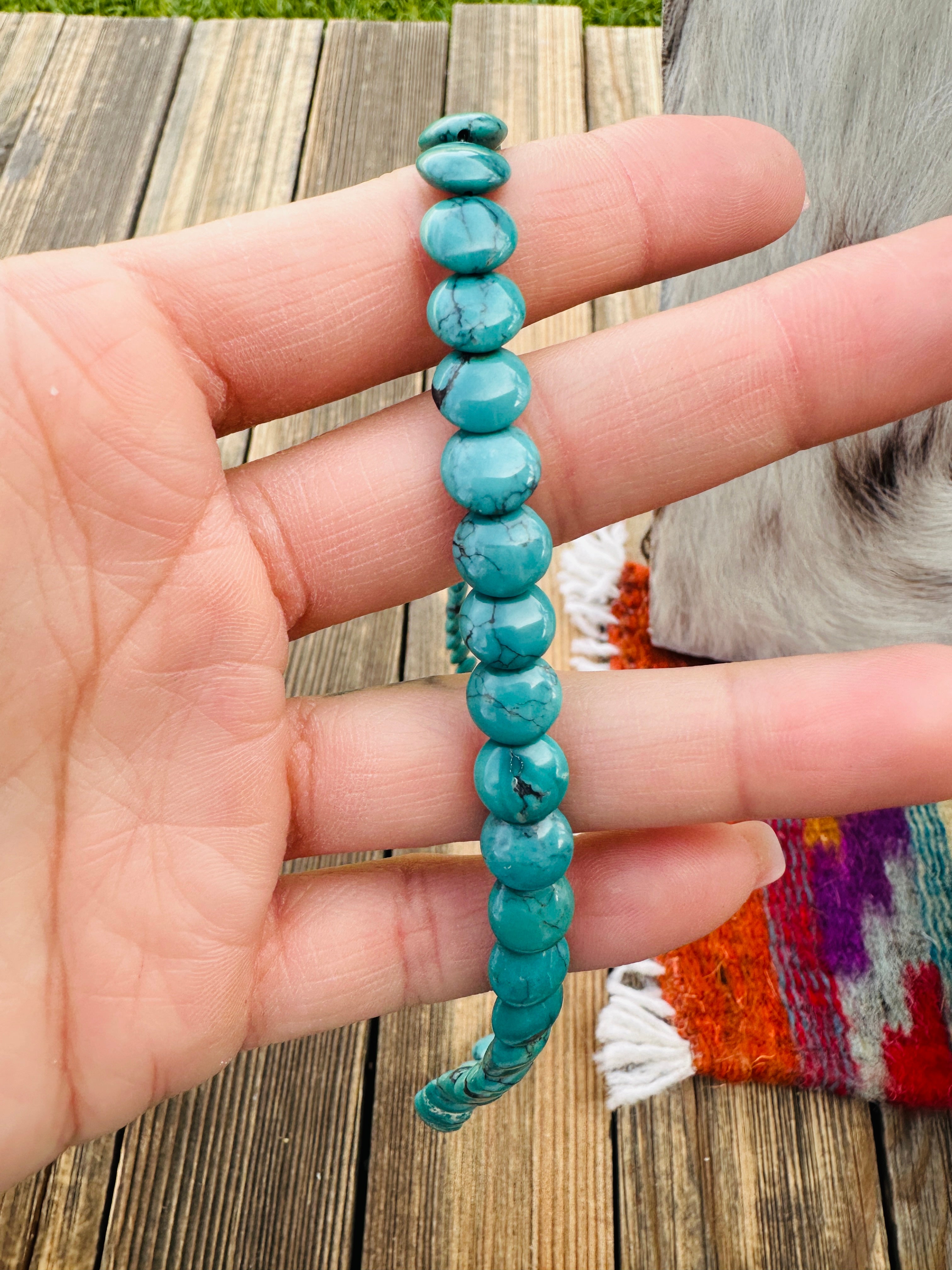 Handcrafted Turquoise & Sterling Silver Beaded 16” Necklace