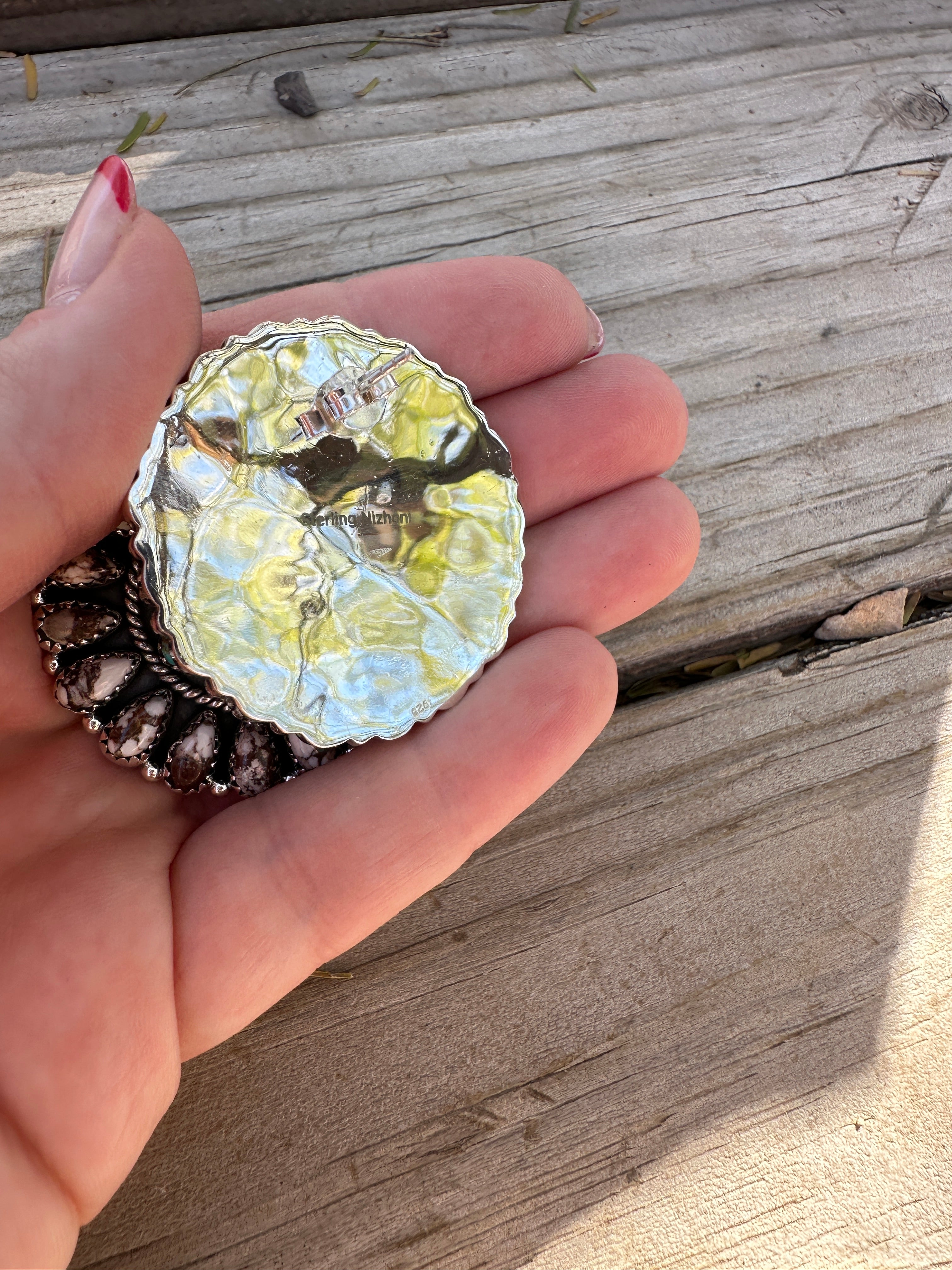 Handmade Sterling Silver, Wild Horse & Turquoise Post Cluster Earrings Signed Nizhoni