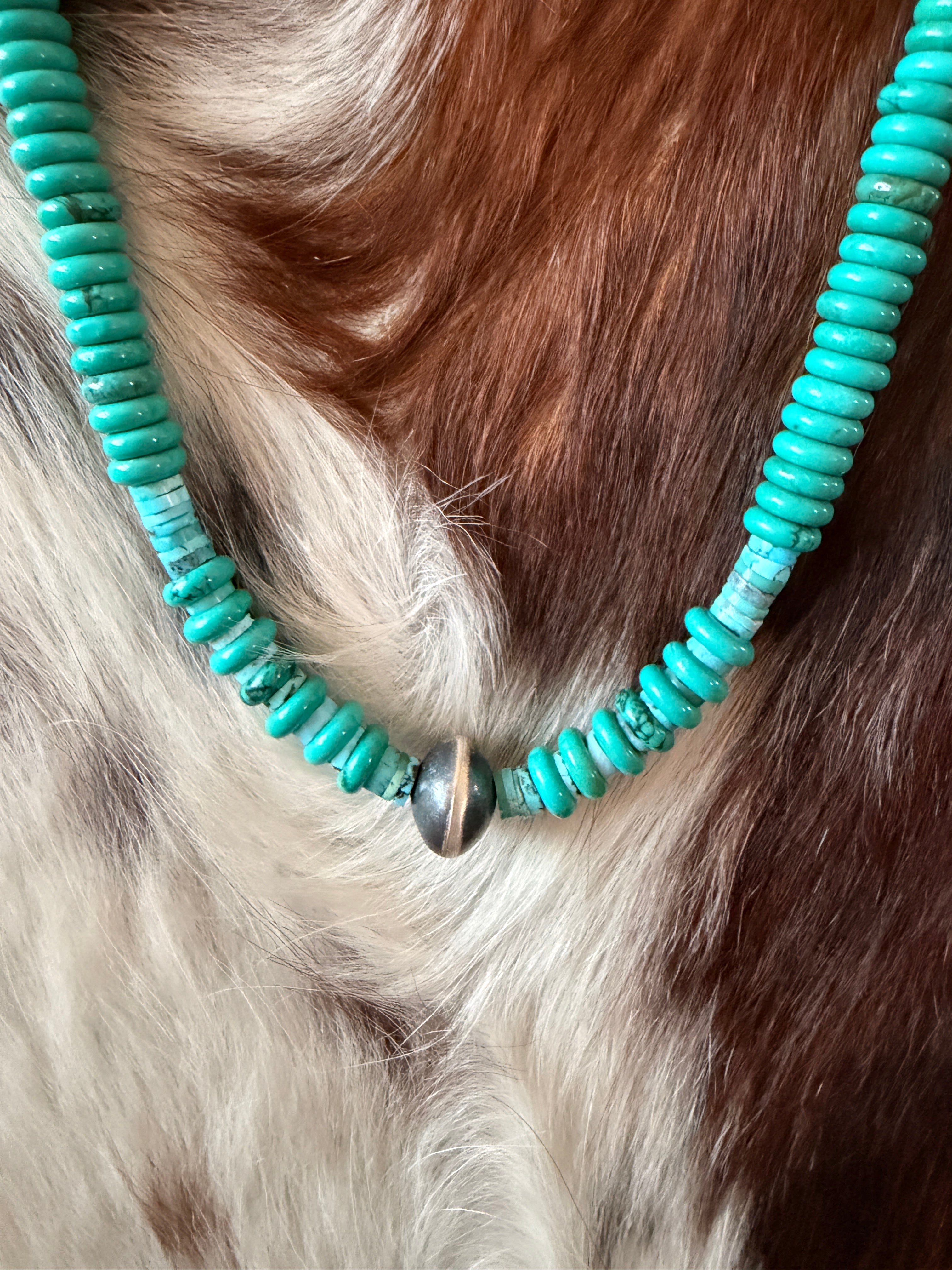 Handcrafted Turquoise & Sterling Silver Beaded 18” Necklace