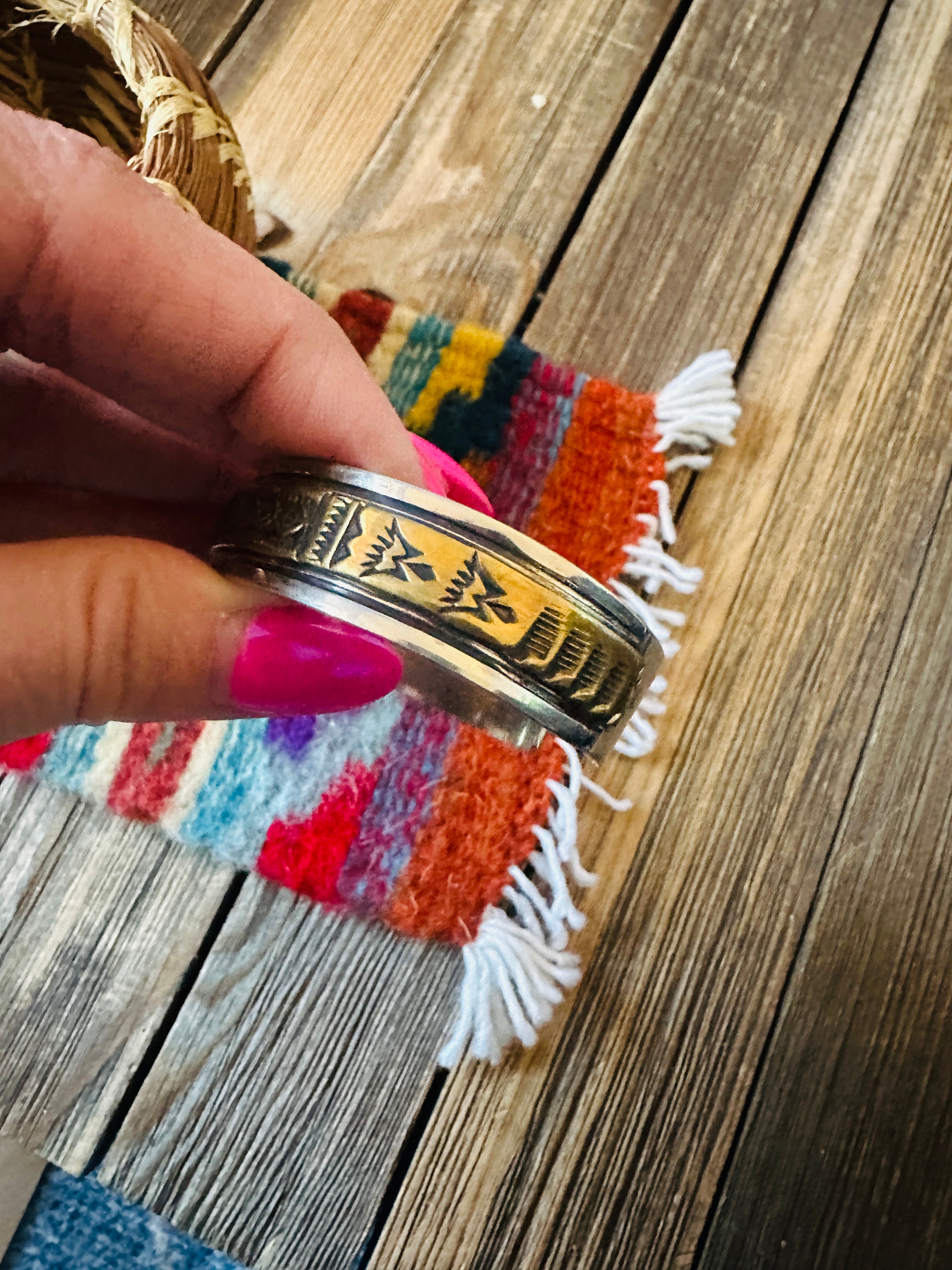 Vintage Old Pawn Handcrafted Sterling Silver & Copper Cuff Bracelet