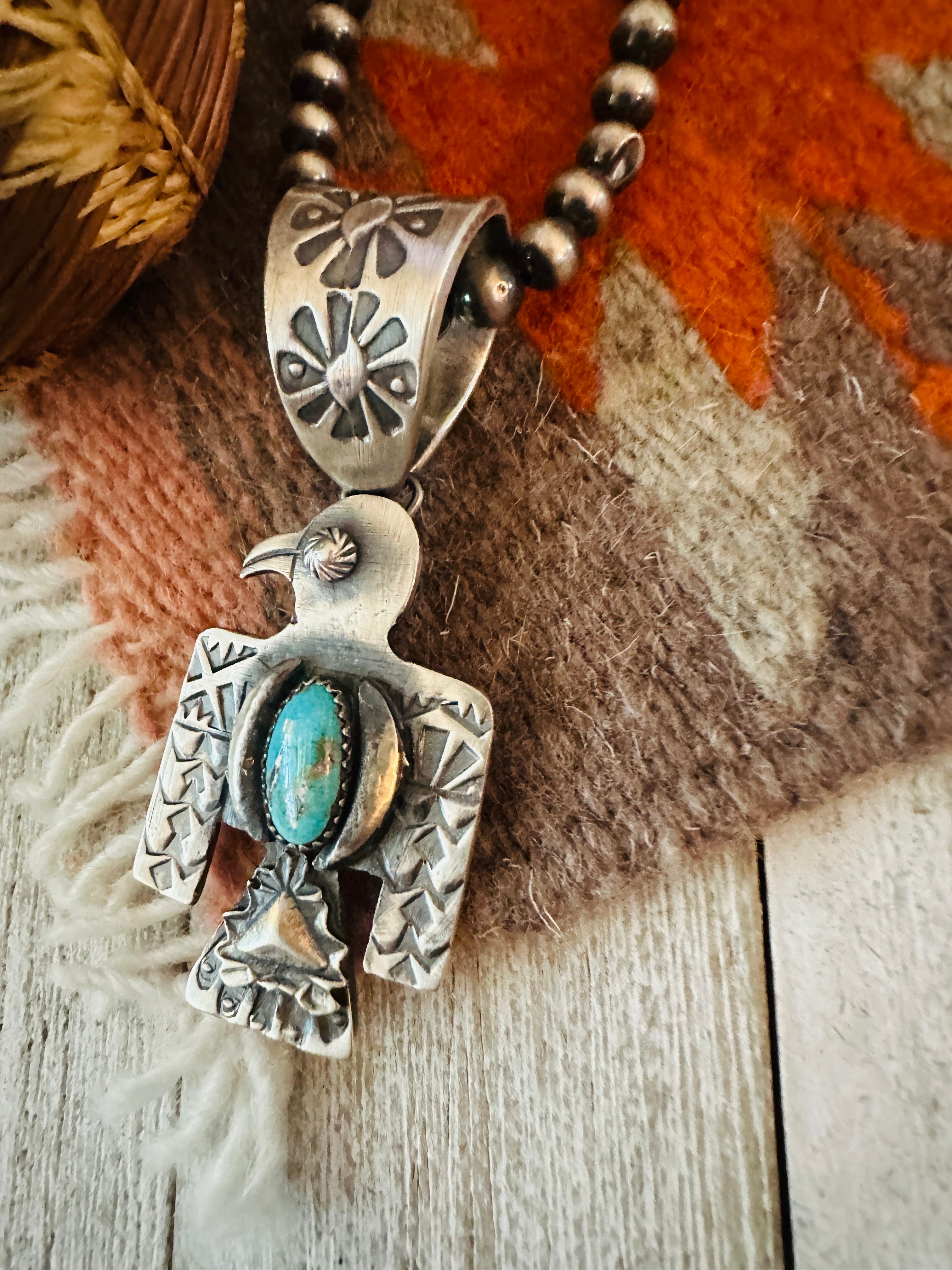 Handcrafted Turquoise & Sterling Silver Thunderbird Pendant