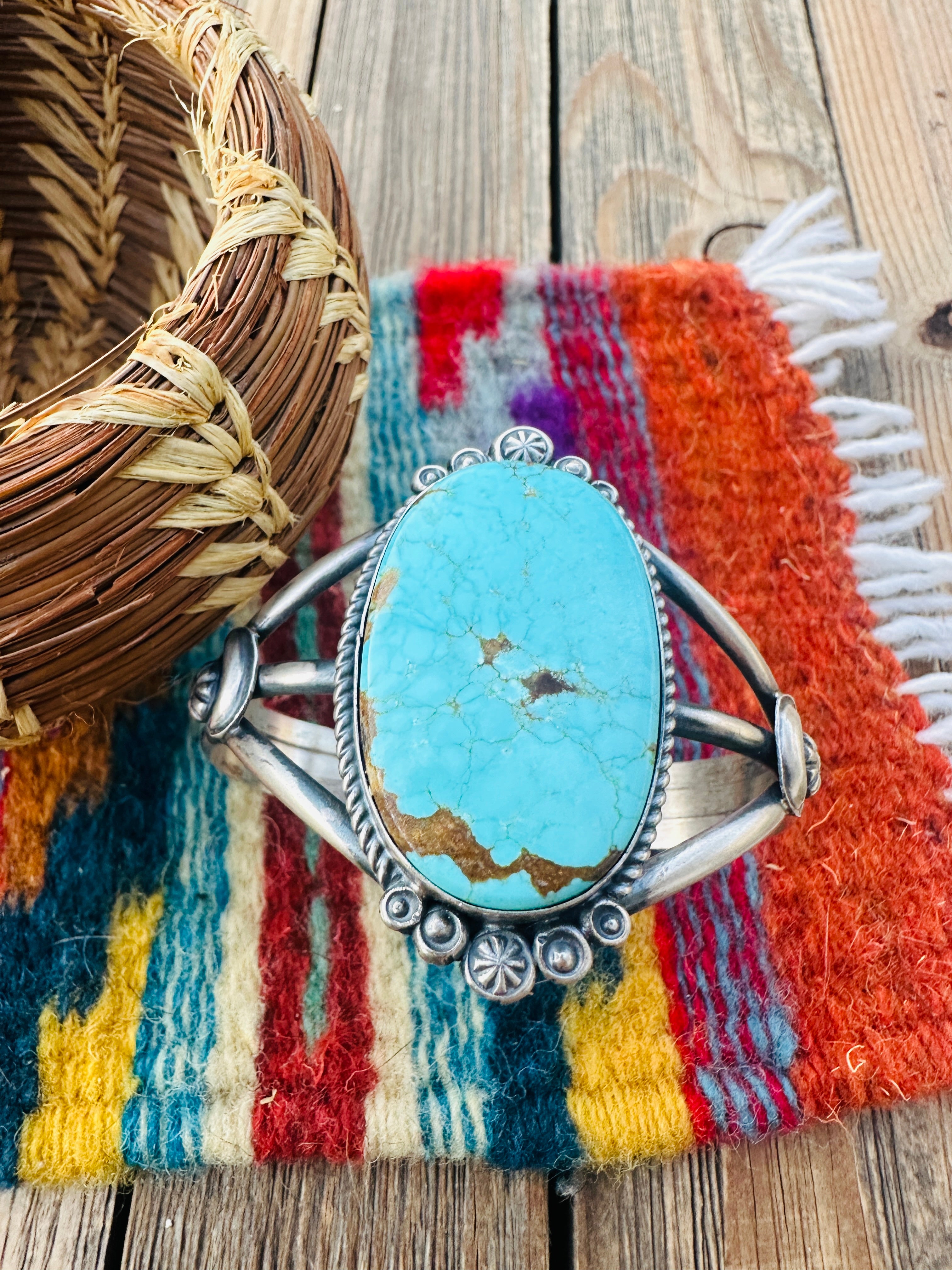 Handcrafted Turquoise & Sterling Silver Cuff Bracelet by Robert Shakey