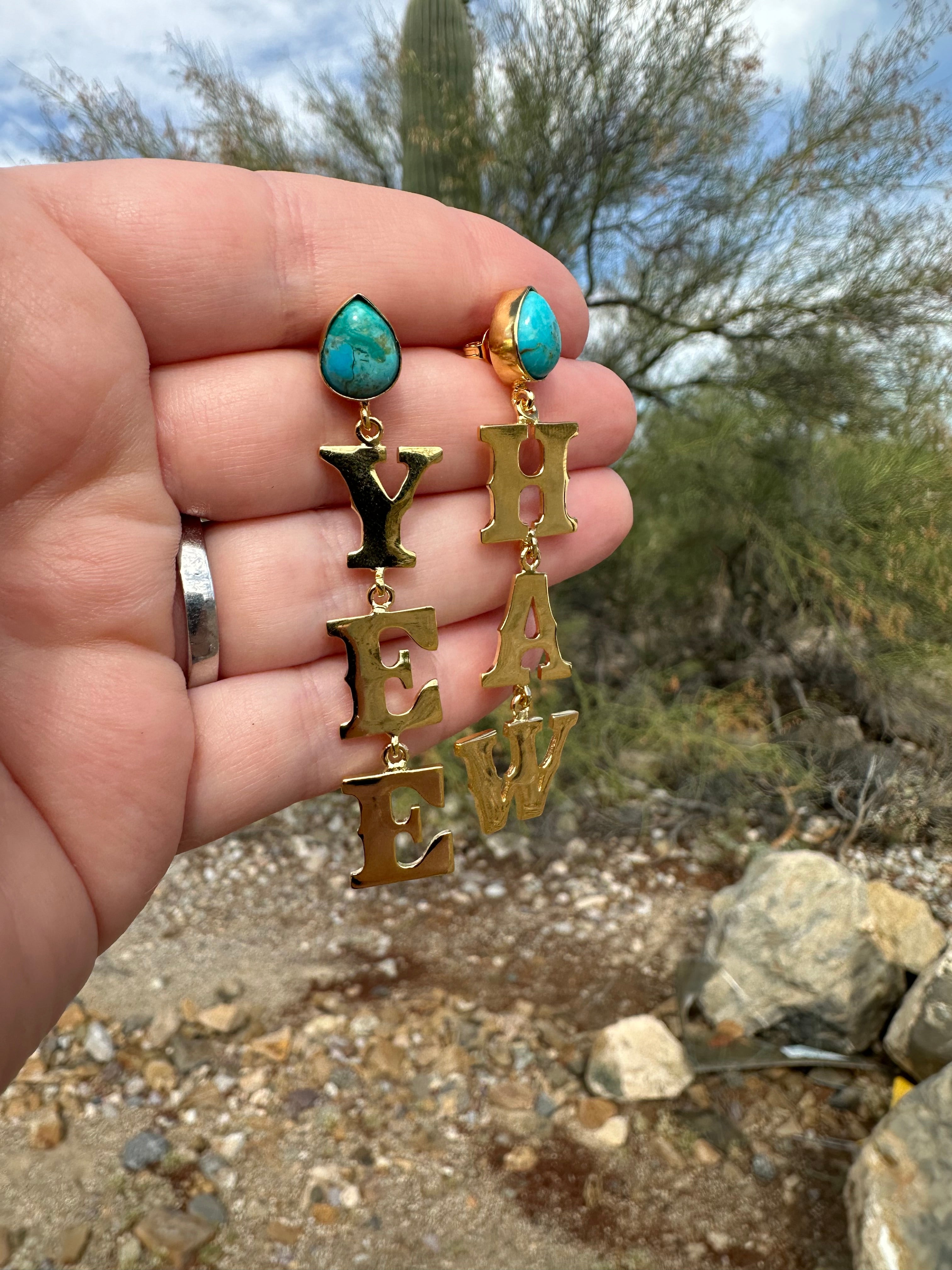 “The Golden Collection” YEE HAW Handmade Gold Plated Natural Turquoise Earrings