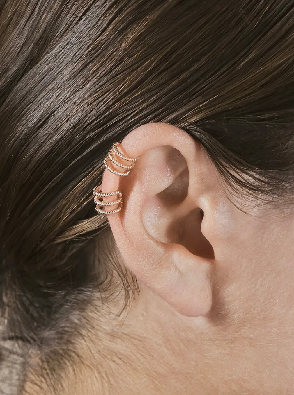 Sterling Silver Braided Triple Row Ear Cuff Set- Rose Gold