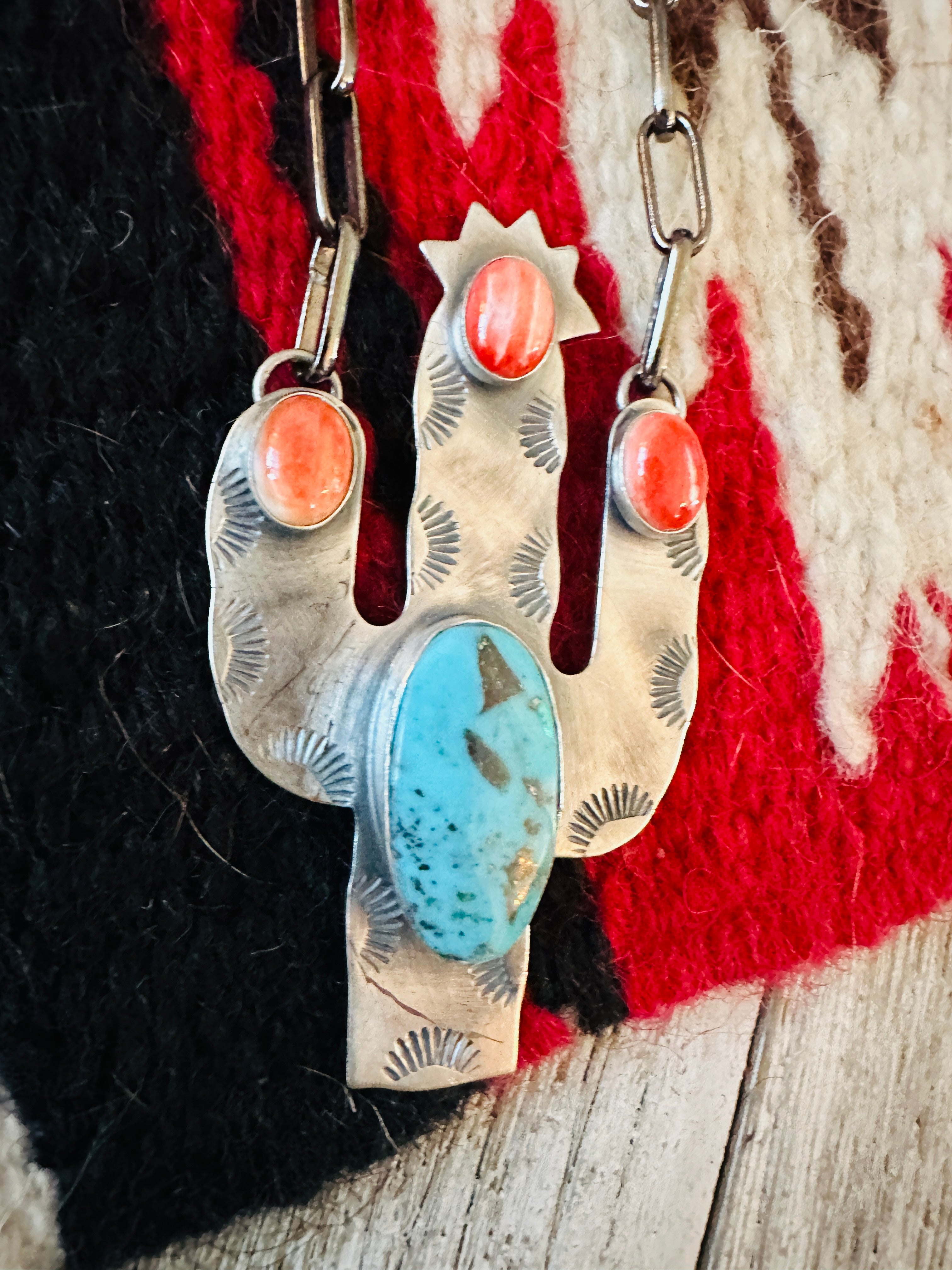 Handcrafted Sterling Silver, Turquoise & Spiny Cactus Necklace