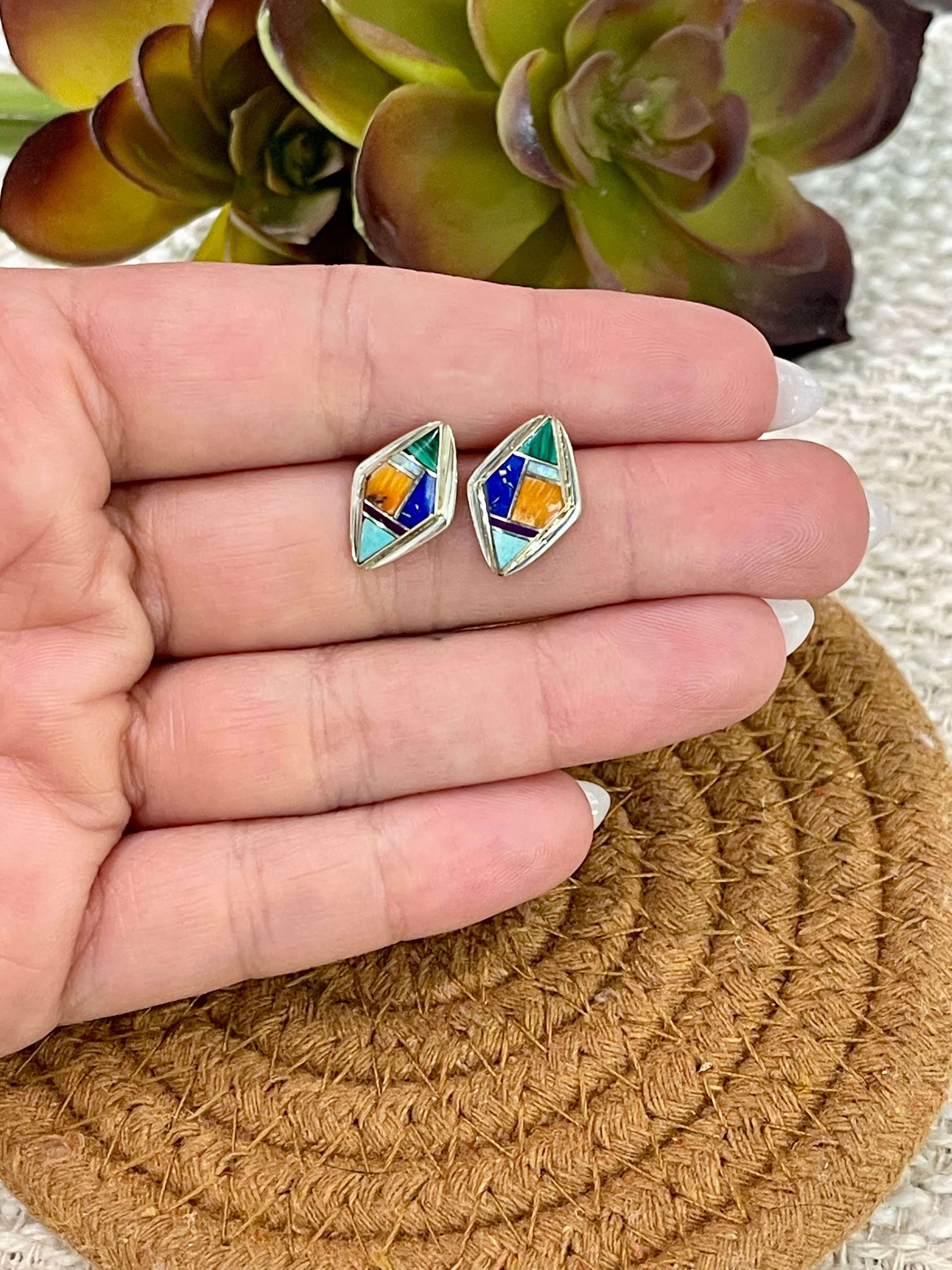 Stunning Handmade Sterling Silver & Multi Stone Inlay Post Earrings