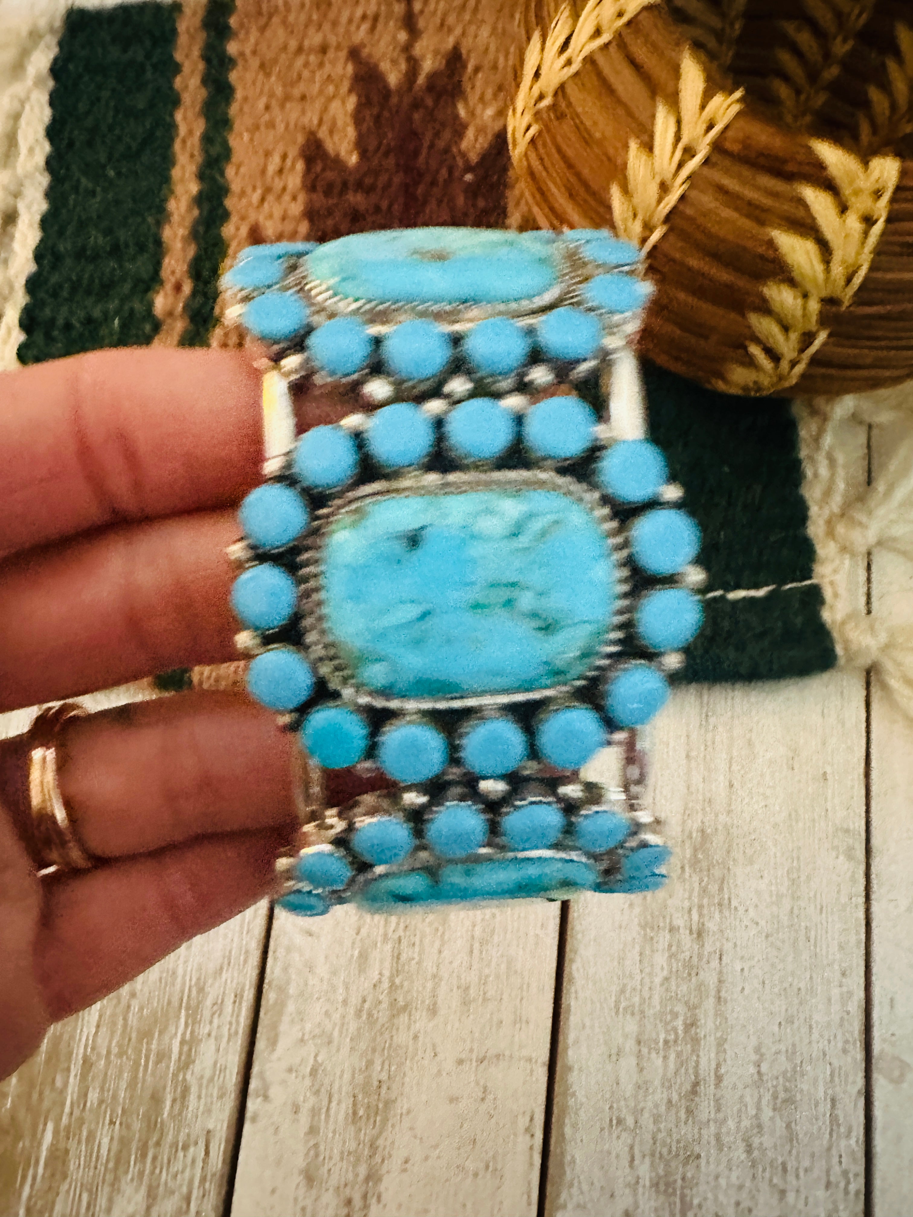 Navajo Kingman Turquoise & Sterling Silver Cuff Bracelet /