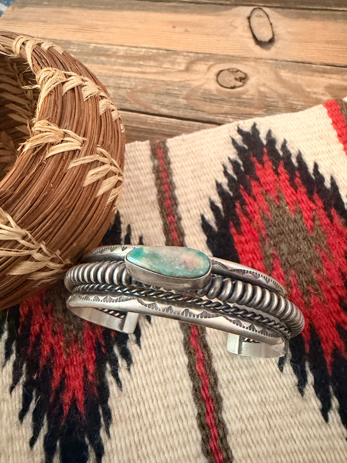 Handcrafted Carico Lake Turquoise & Sterling Silver Cuff Bracelet