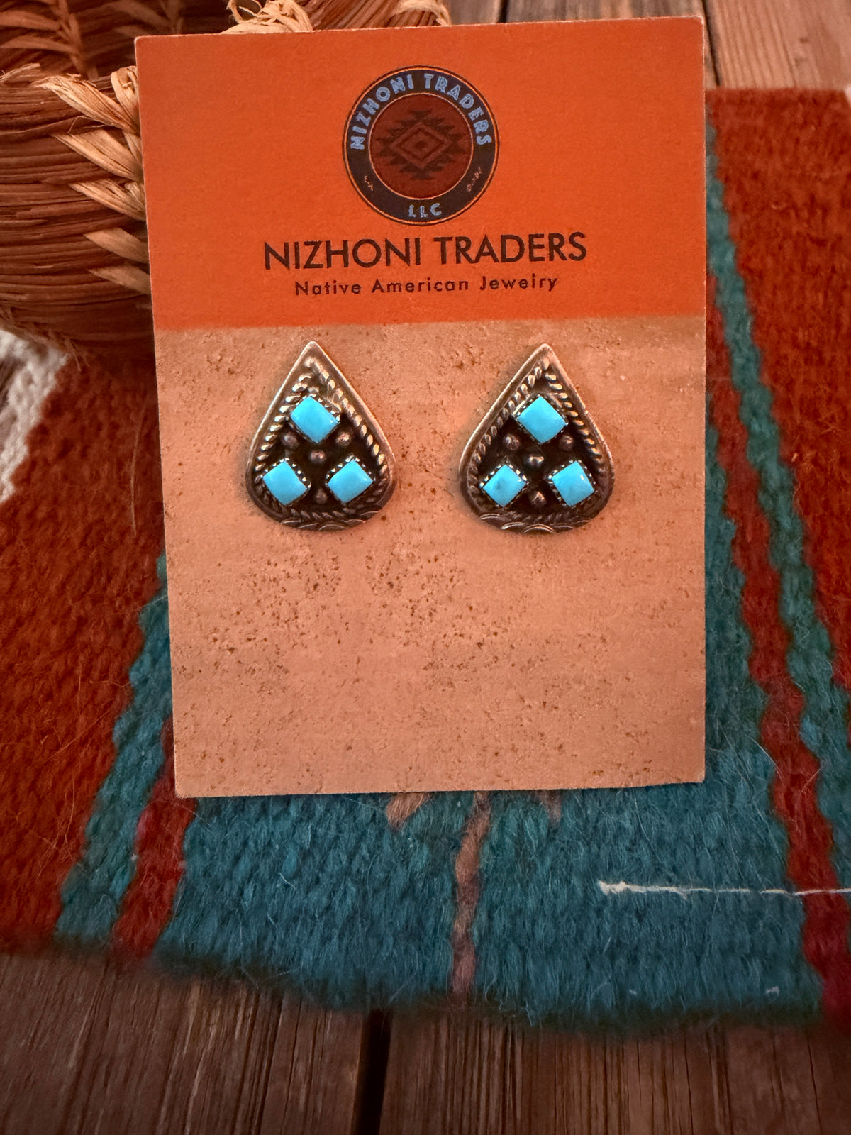 Old Pawn Handcrafted Sterling Silver & Turquoise Post Earrings