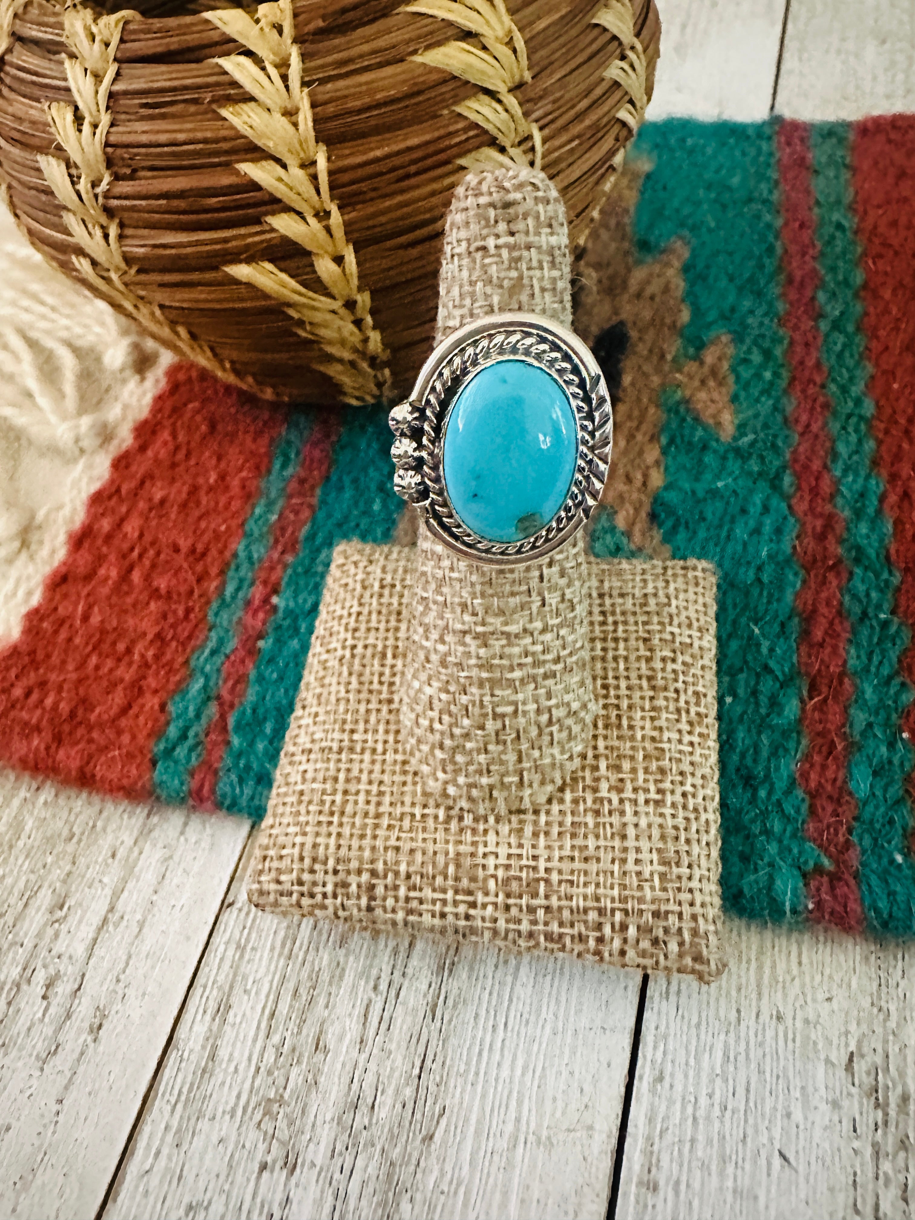 Handcrafted Turquoise & Sterling Silver Ring Size 6