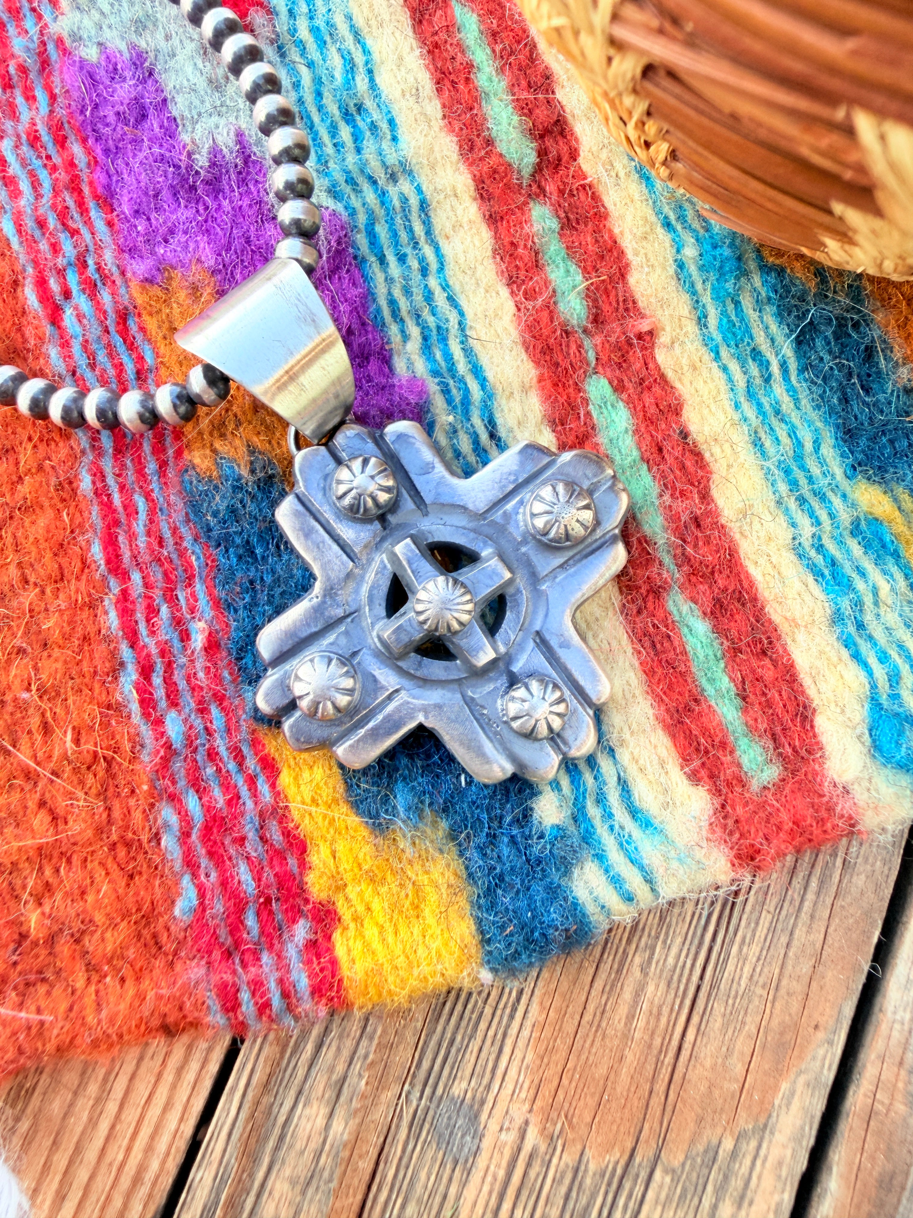 Handcrafted Sterling Silver Zia Cross Pendant by Chimney Butte