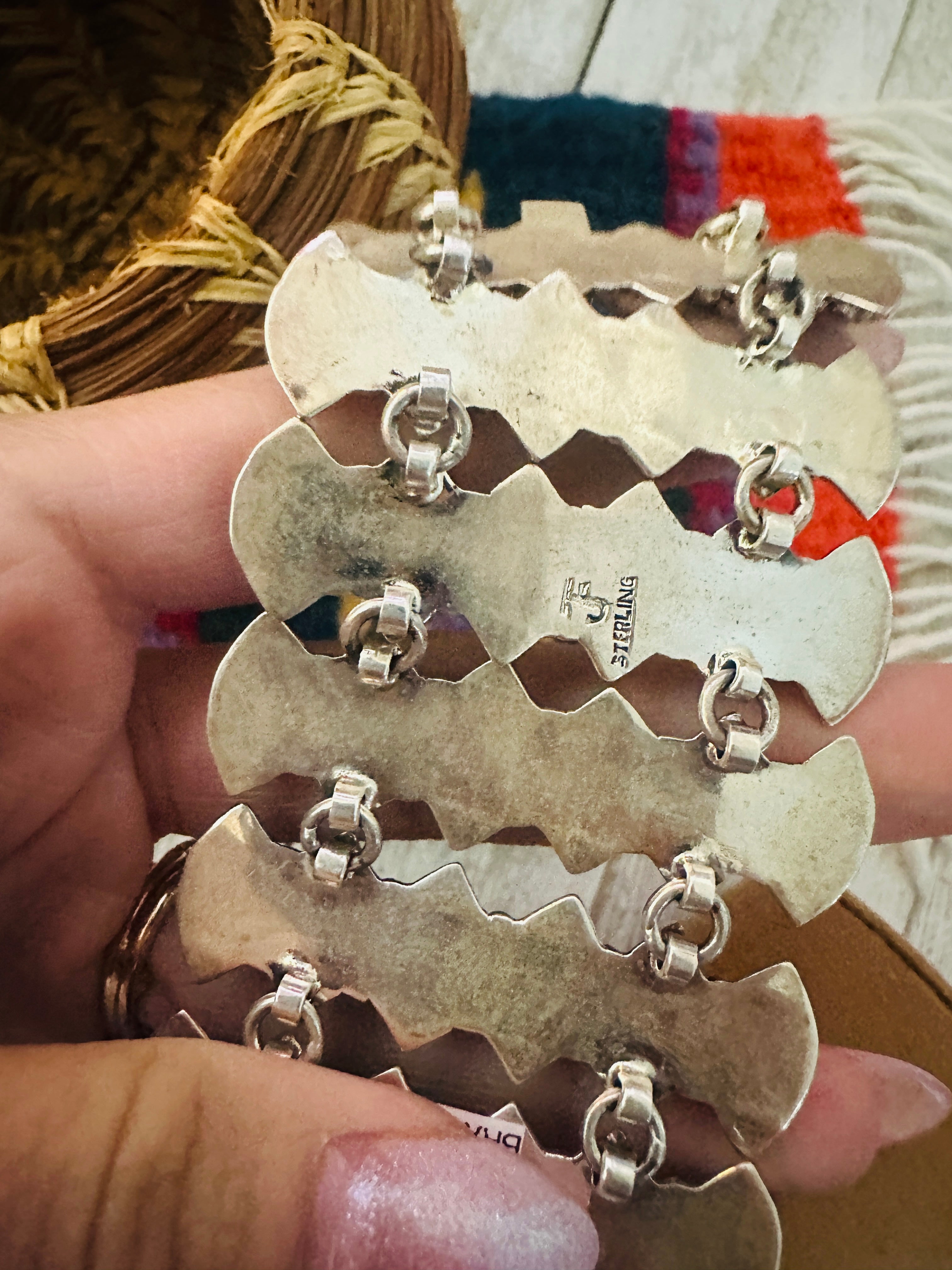 Handcrafted Sterling Silver and Turquoise Link Bracelet by Federico Jimenez