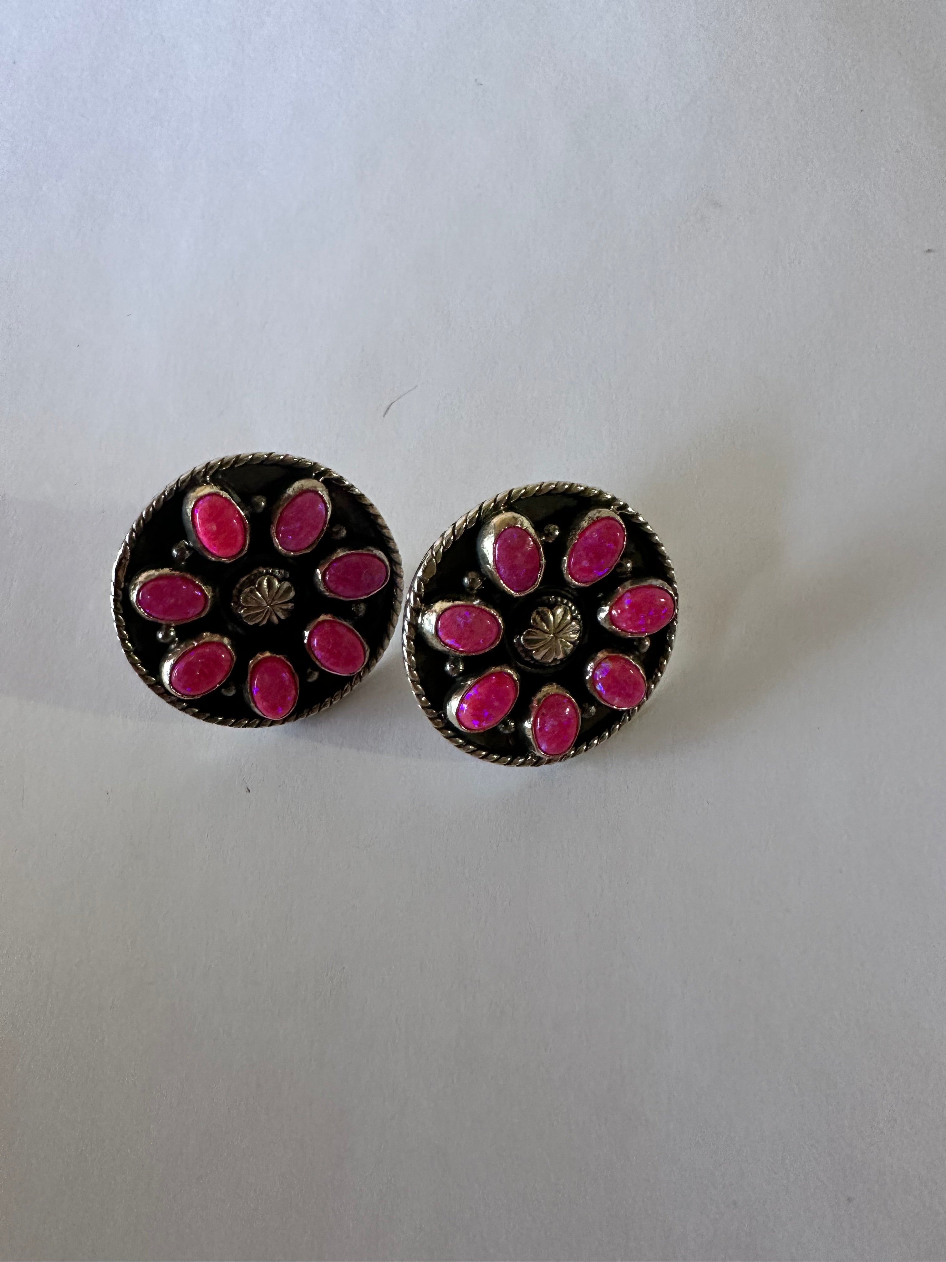 Handmade Hot Pink Fire Opal and Sterling Silver Earrings