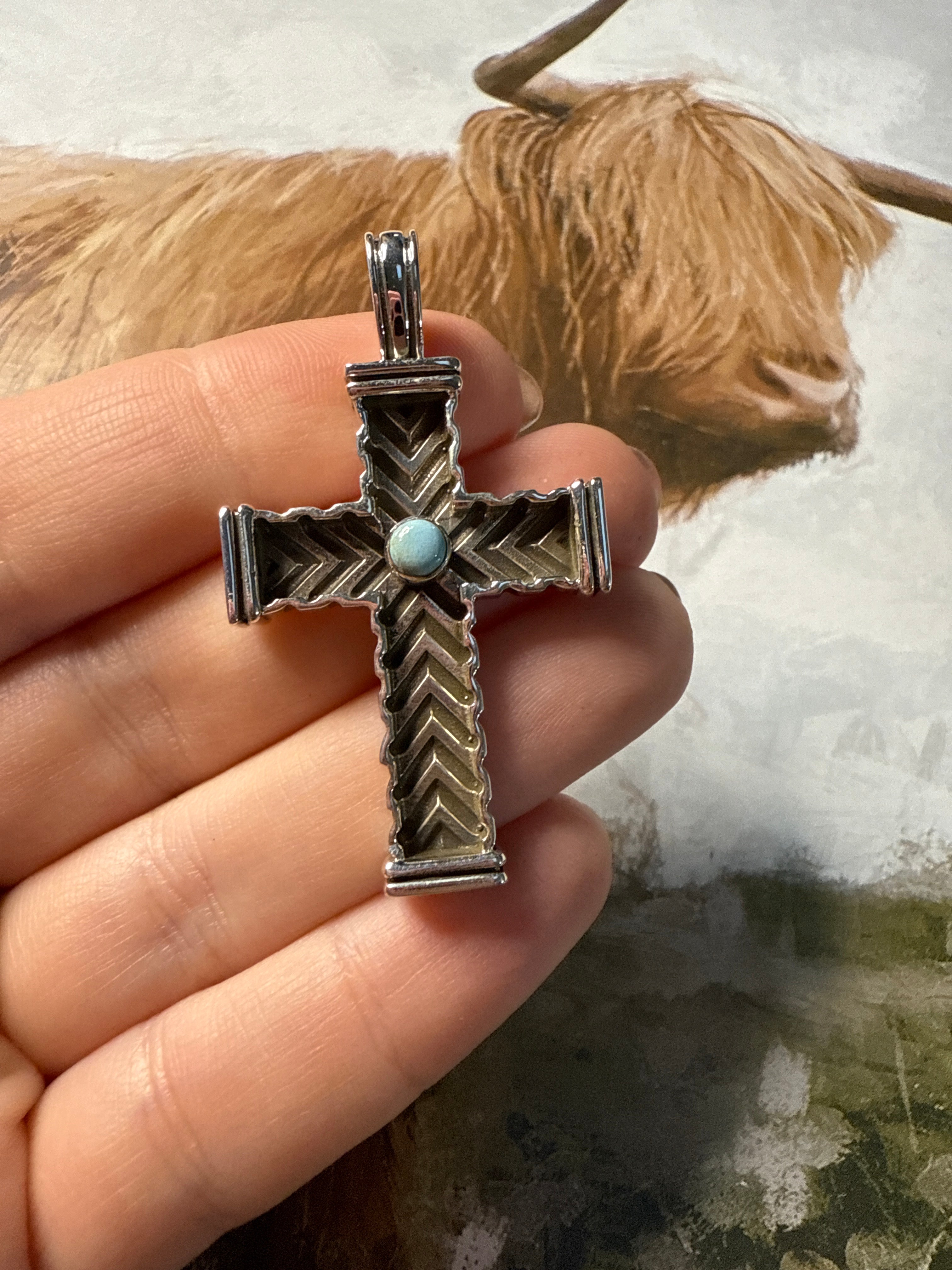 Handmade Golden Hills Turquoise & Sterling Silver Cross Pendant
