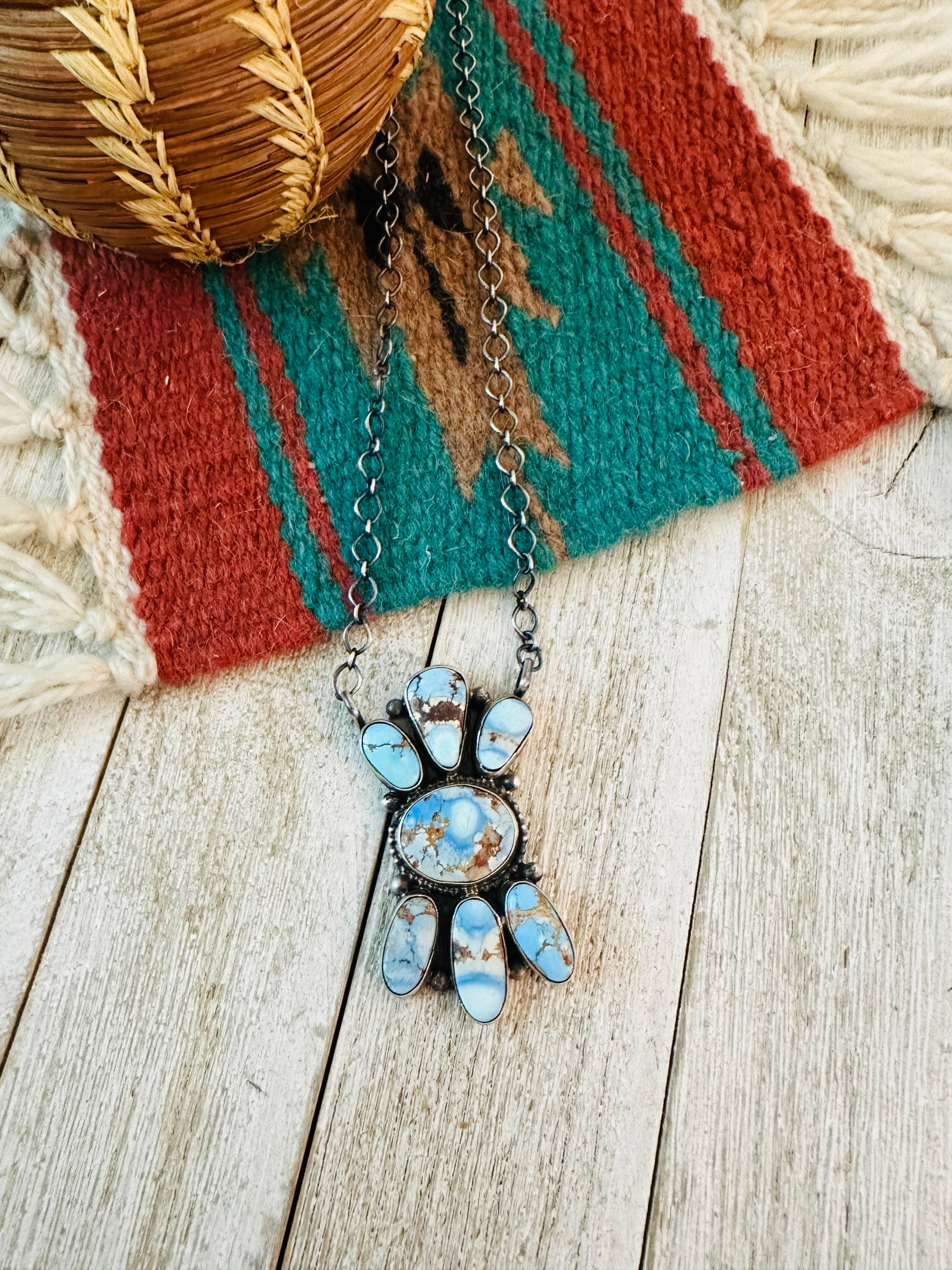 Handcrafted Sterling Silver & Golden Hills Turquoise Cluster Necklace