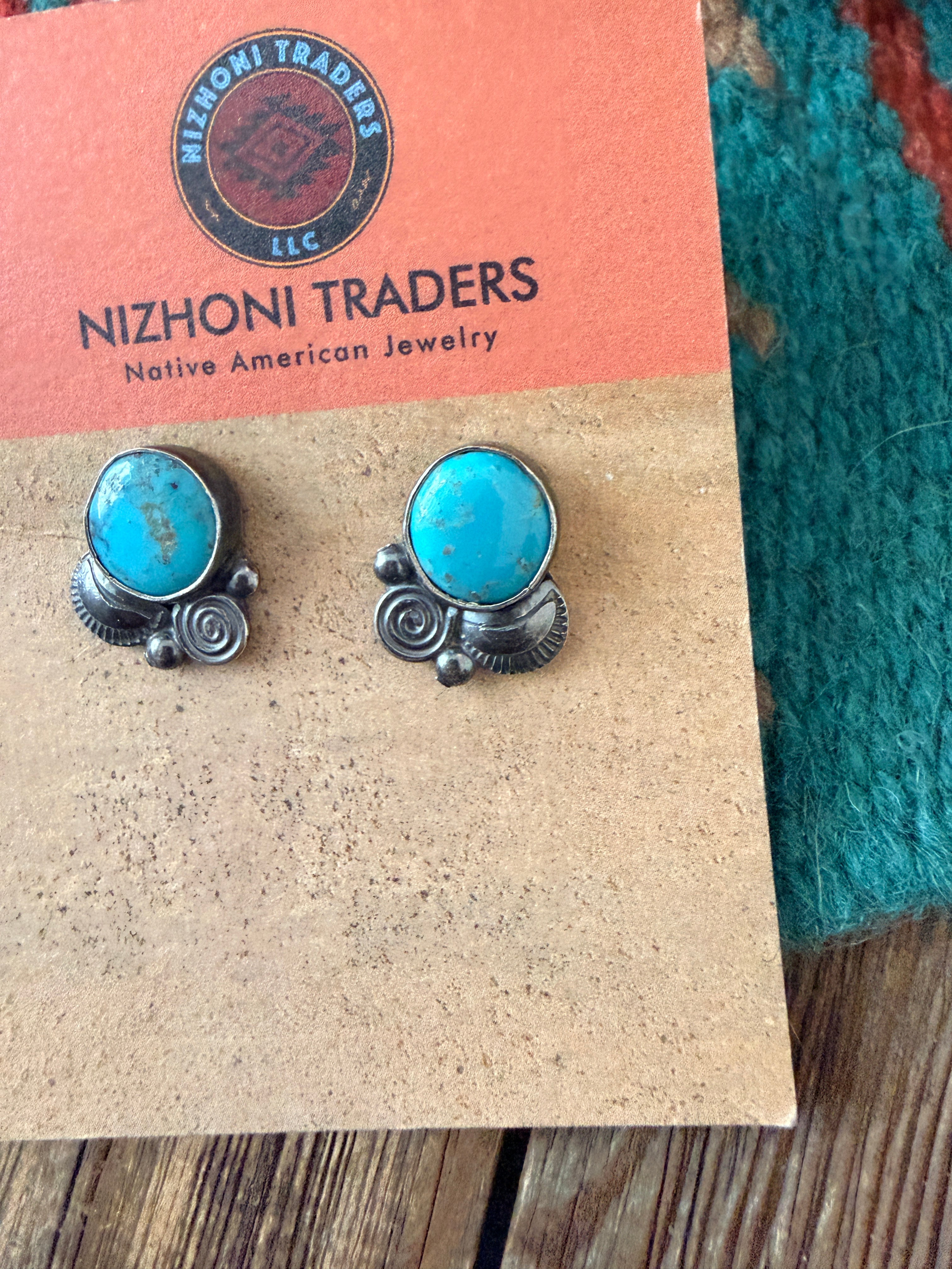 Handcrafted Turquoise And Sterling Silver Stud Earrings by Jacqueline Silver