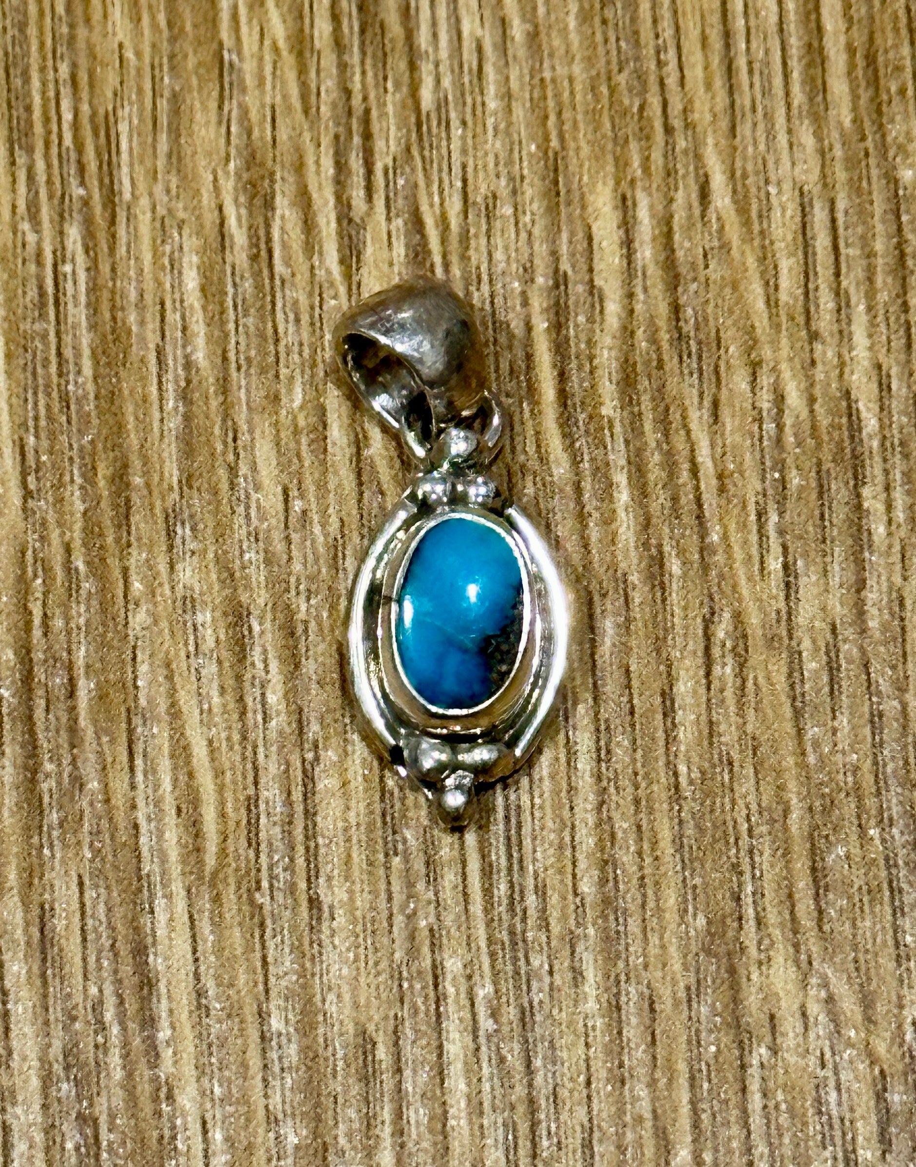 Handcrafted Handmade Sterling Silver & Kingman Turquoise Square Pendant Signed