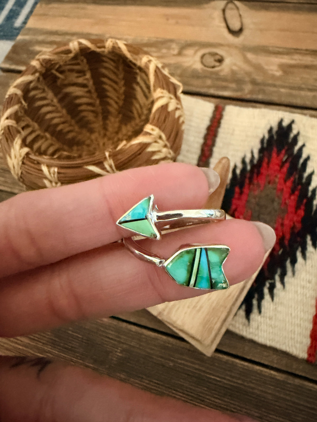 Handcrafted Sterling Silver & Turquoise Inlay Adjustable Arrow Ring