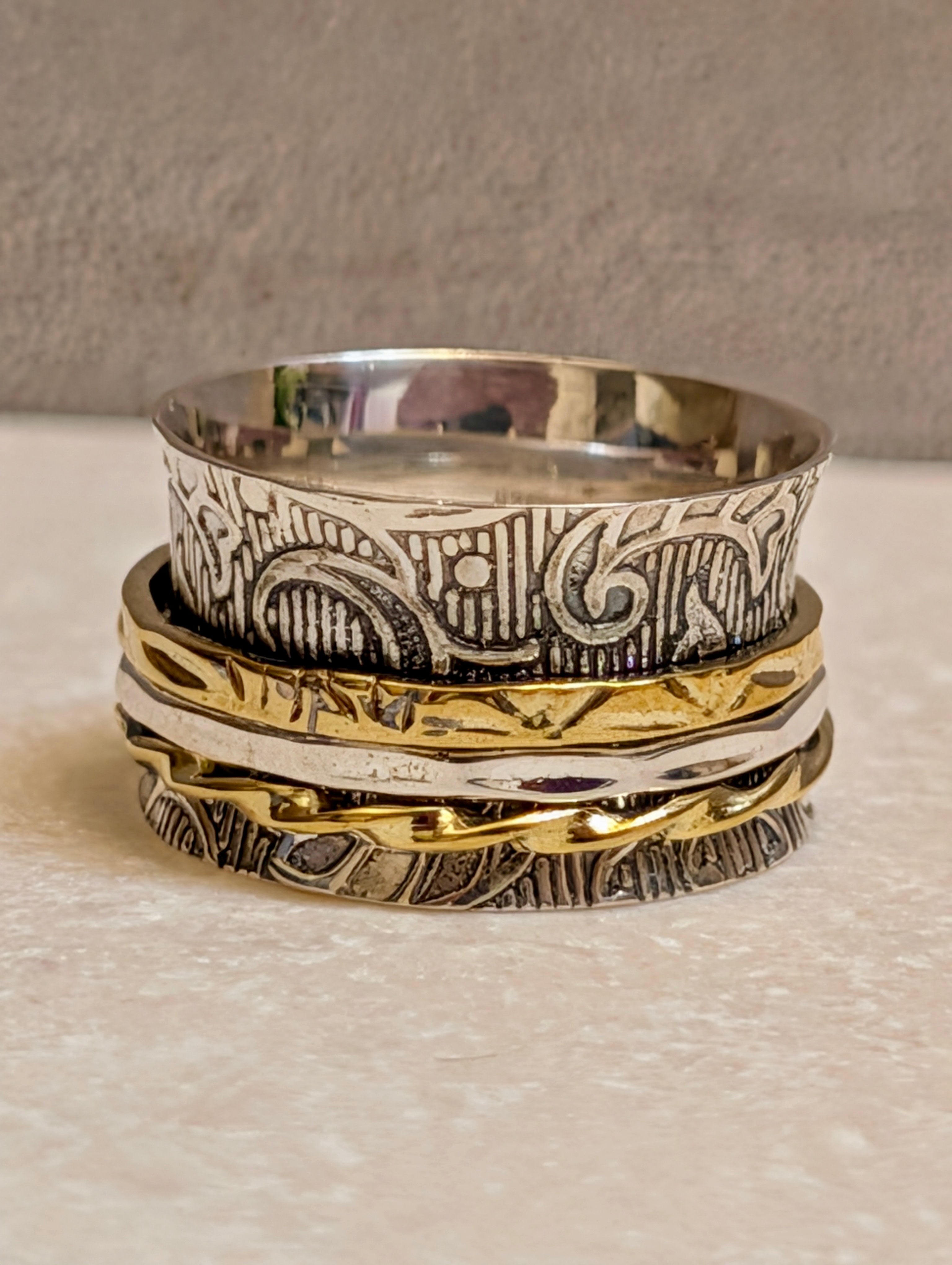 Sterling Silver & 14k Gold Spinner Ring