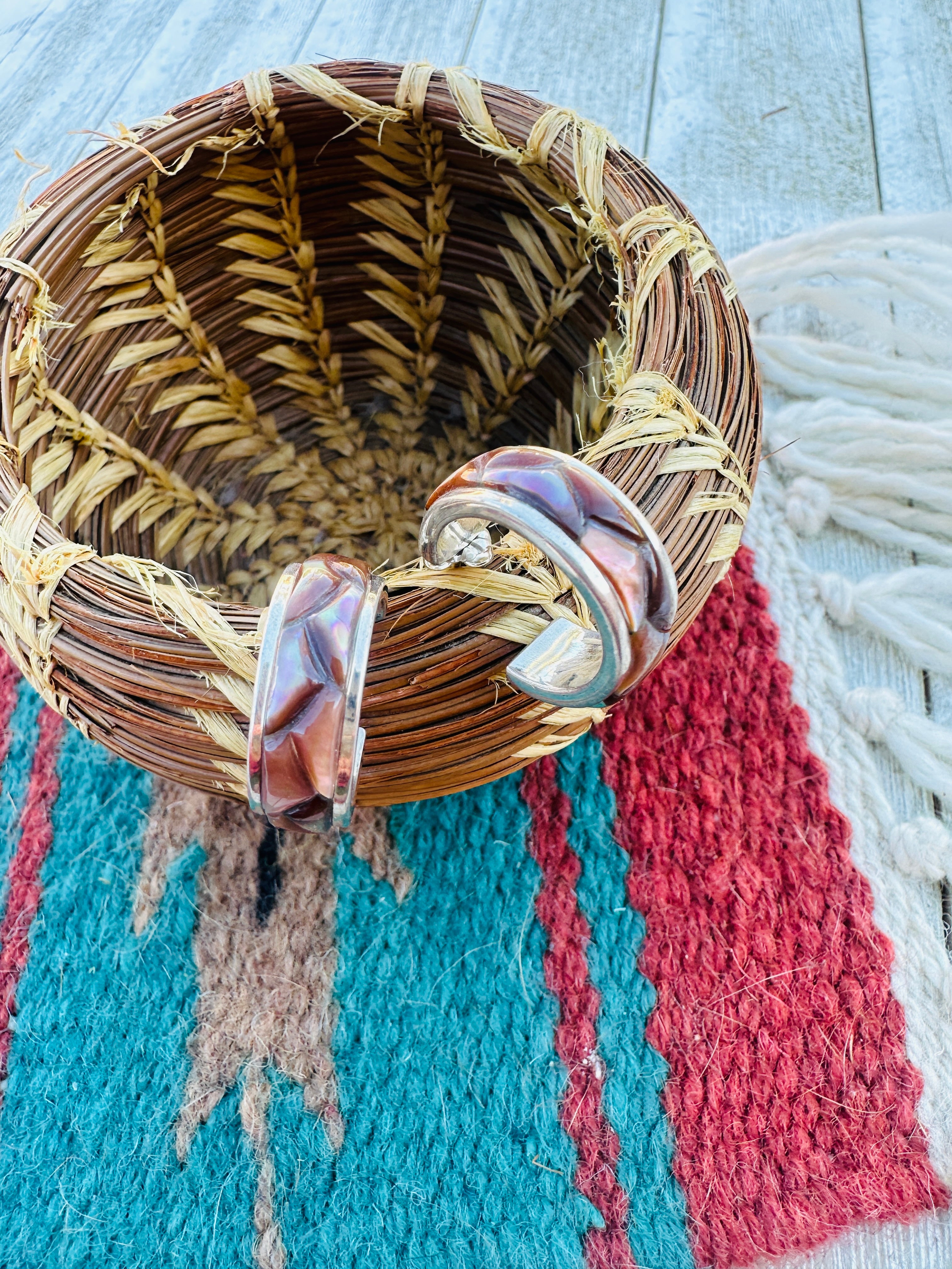 Handcrafted Mother of Pearl & Sterling Silver Hoop Earrings