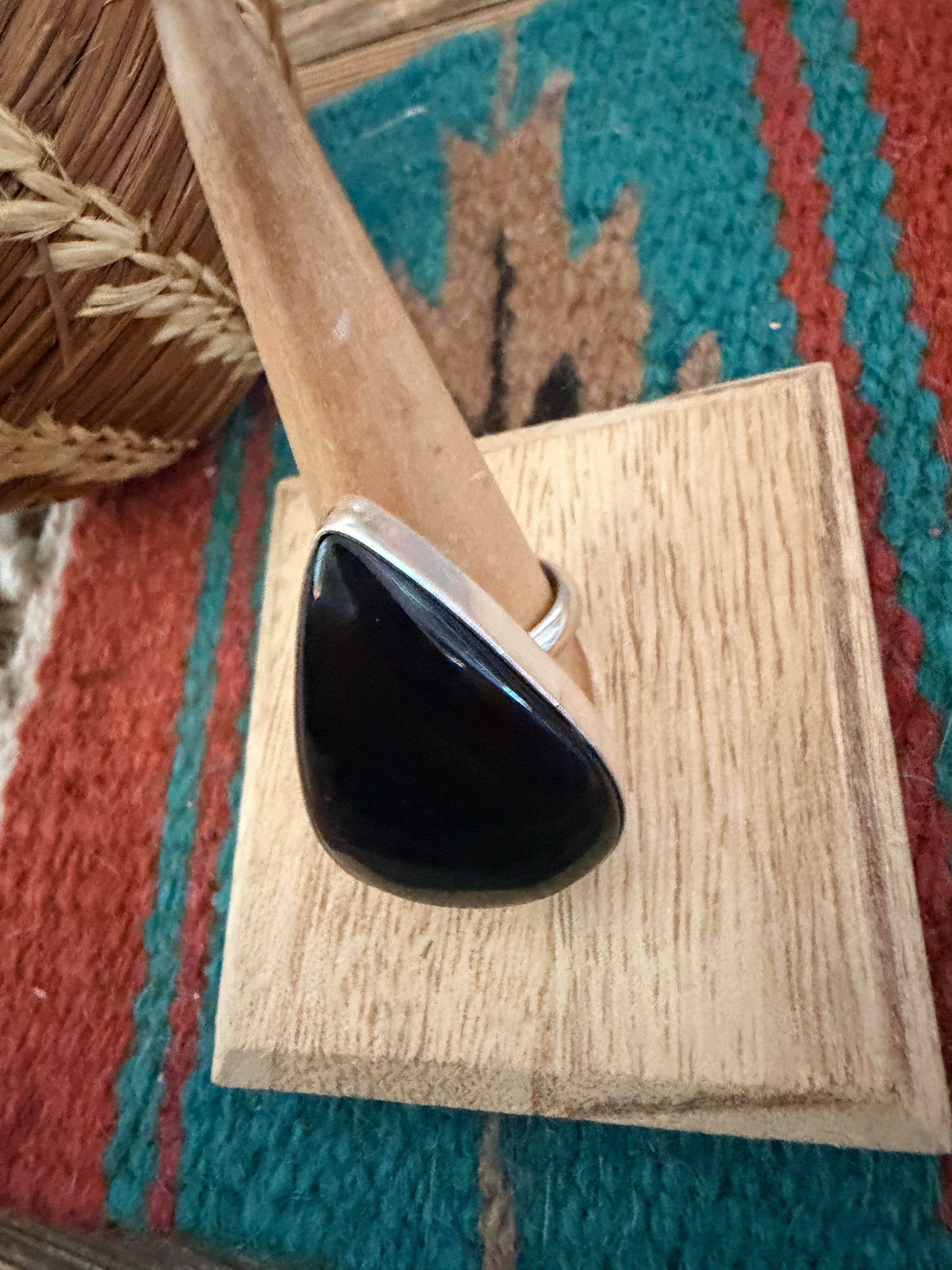 Handcrafted Black Onyx & Sterling Silver Ring Size 7