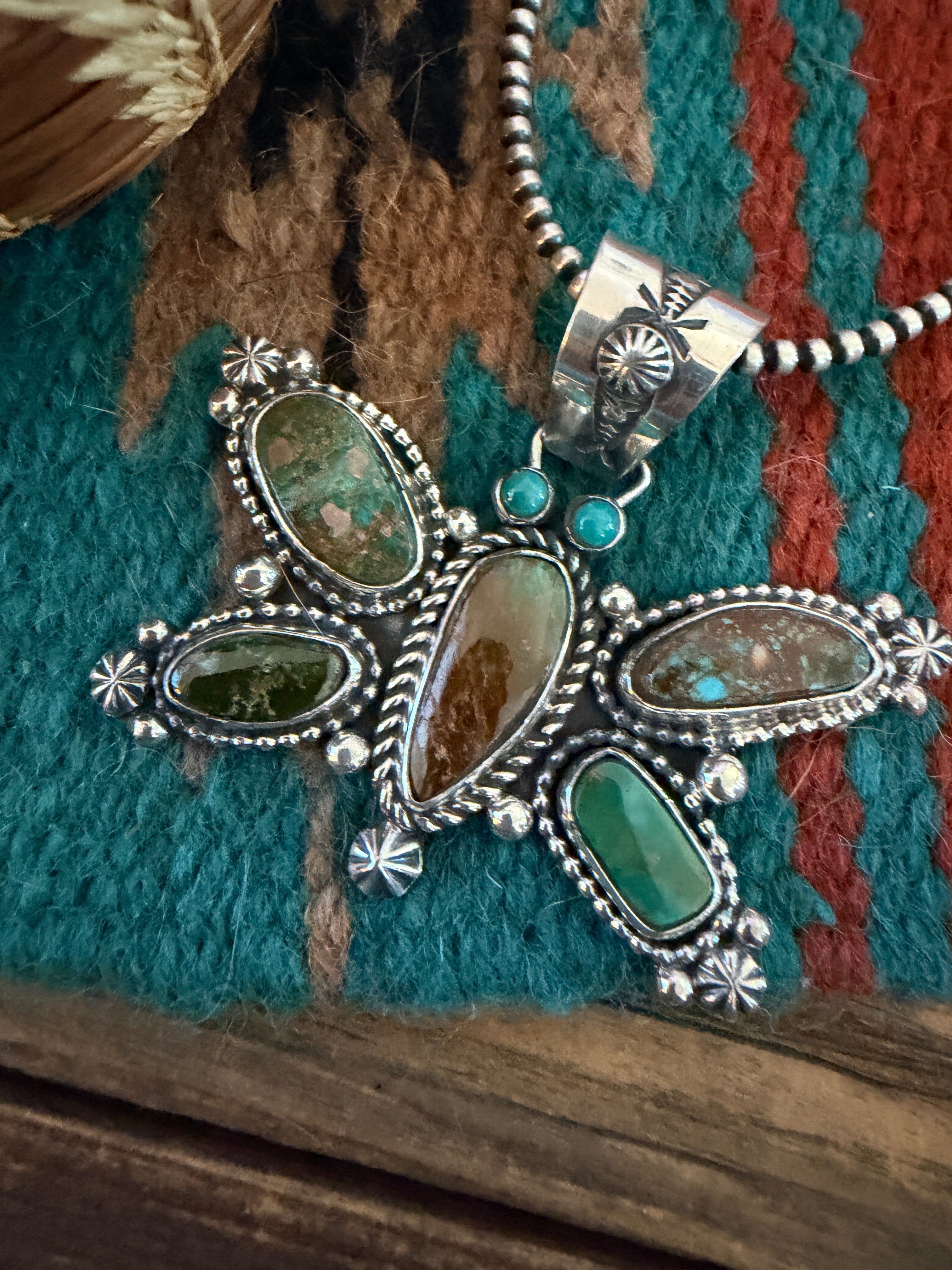 Handcrafted Sterling Silver & Turquoise Butterfly Pendant by Rosella Paxson
