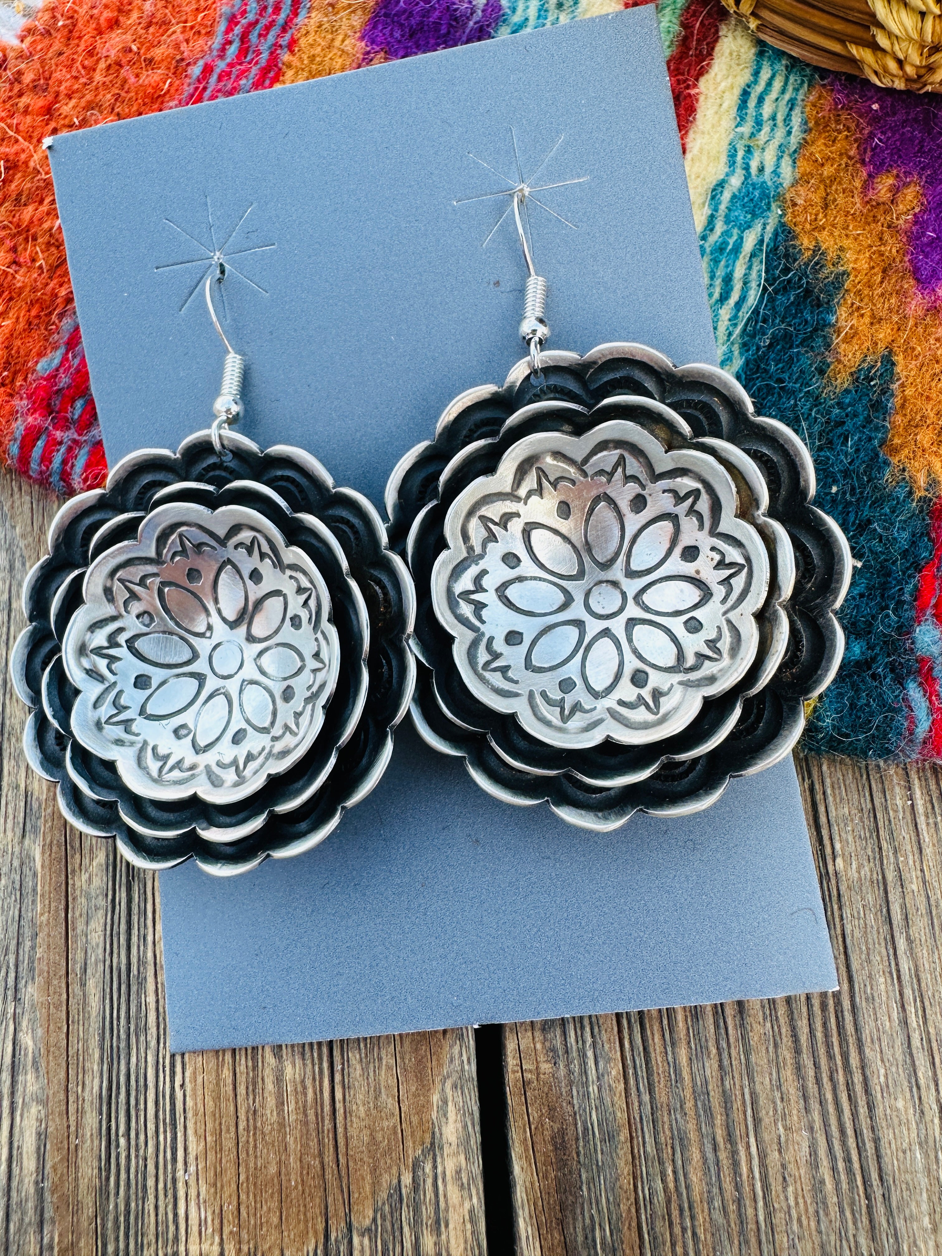 Handcrafted Sterling Silver Concho Dangle Earrings by Leander Tahe