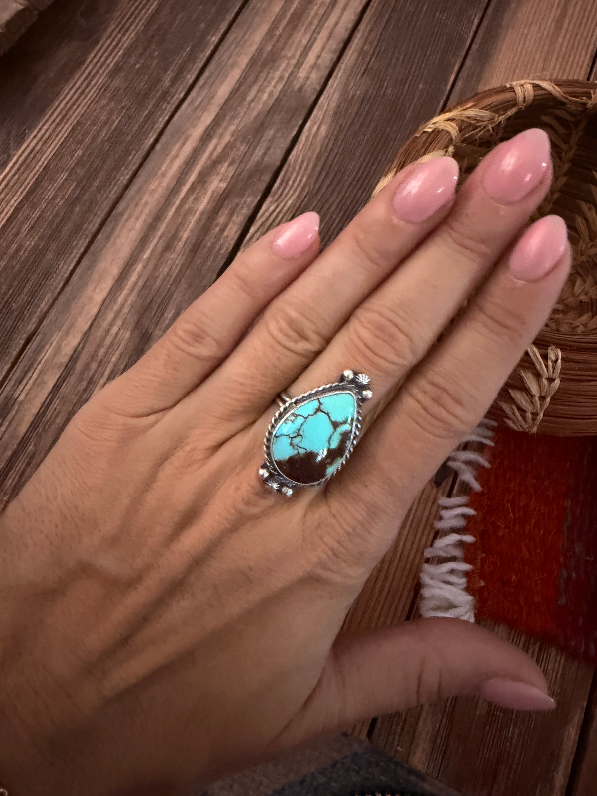 Handcrafted Turquoise & Sterling Silver Ring Size 7