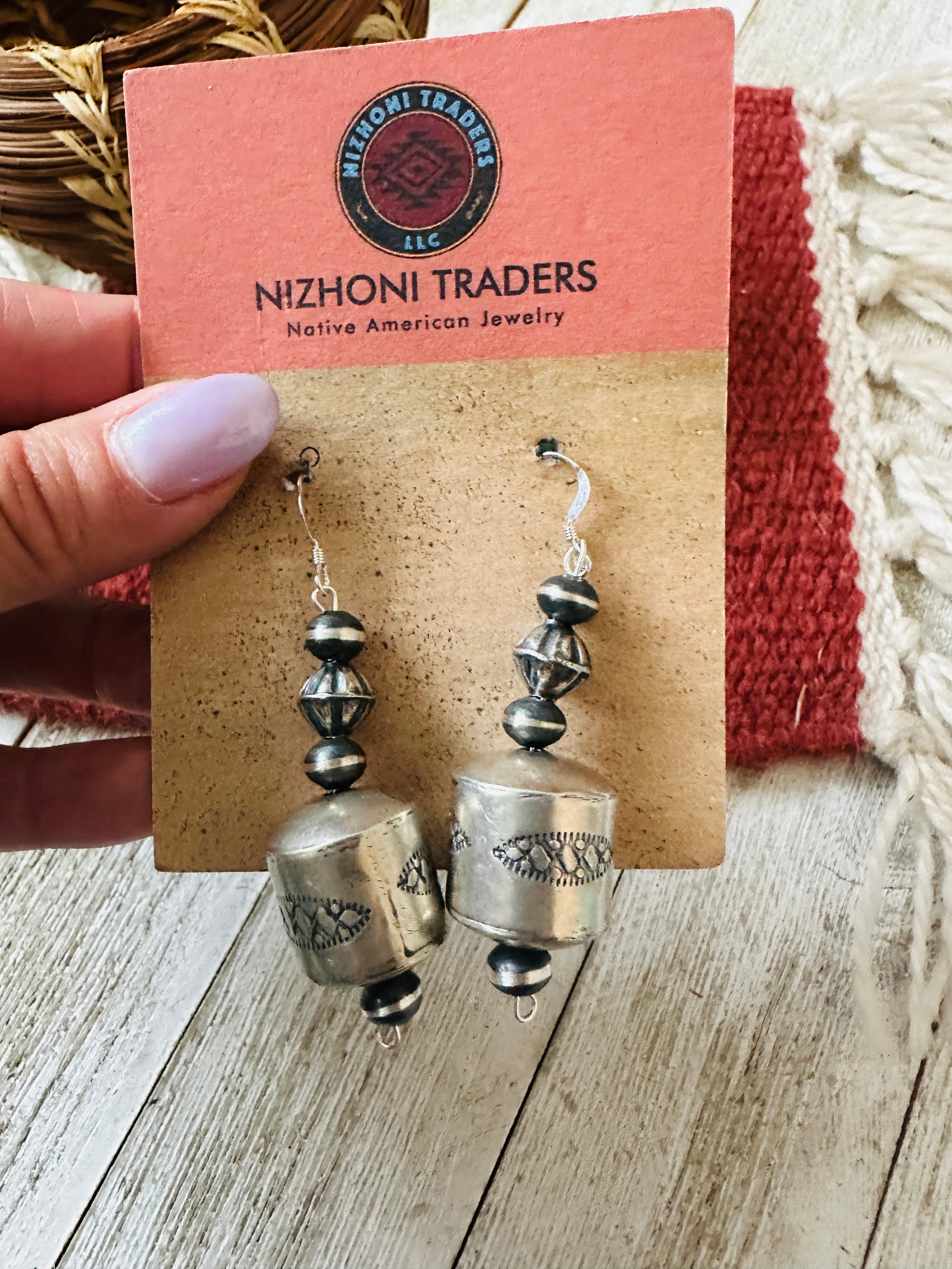Handcrafted Hand Stamped Sterling Silver Pearl Dangle Earrings