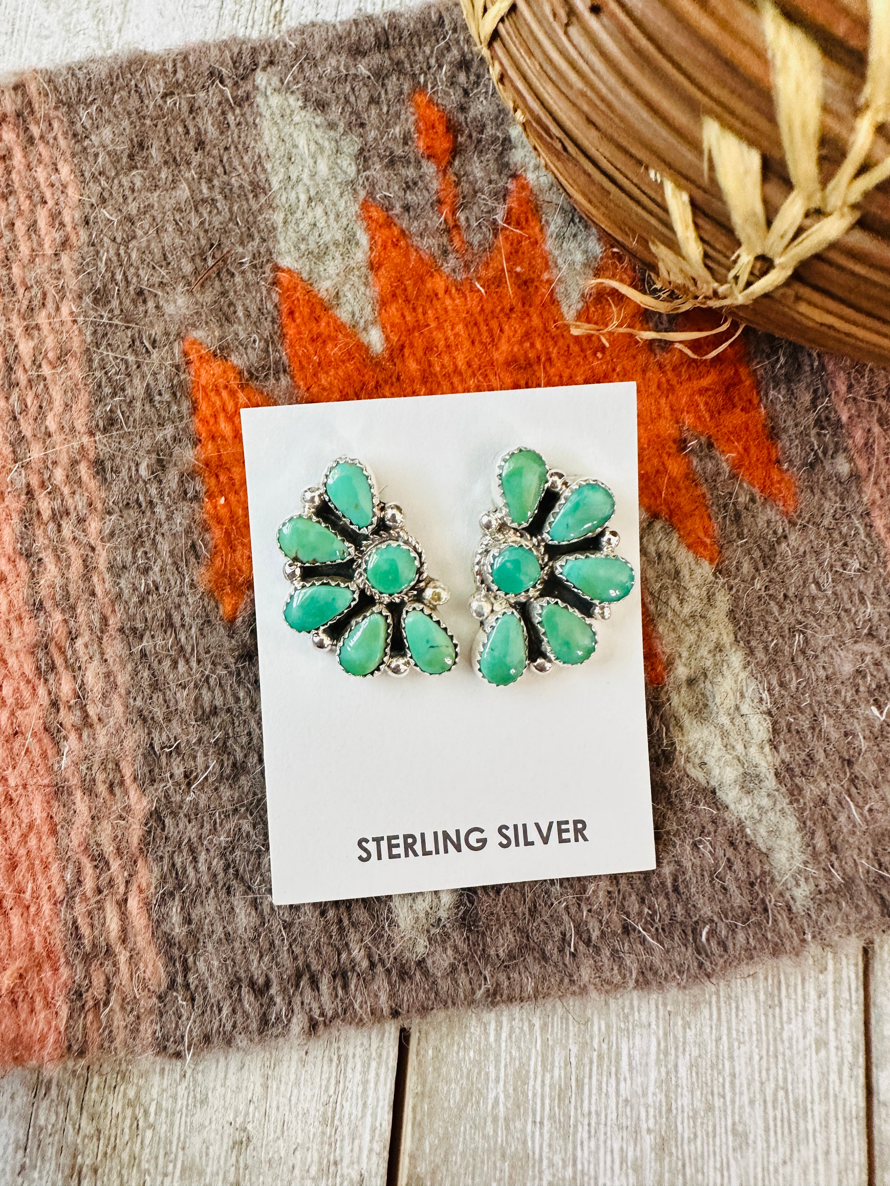 Handcrafted Sterling Silver & Green Turquoise Cluster Post Earrings