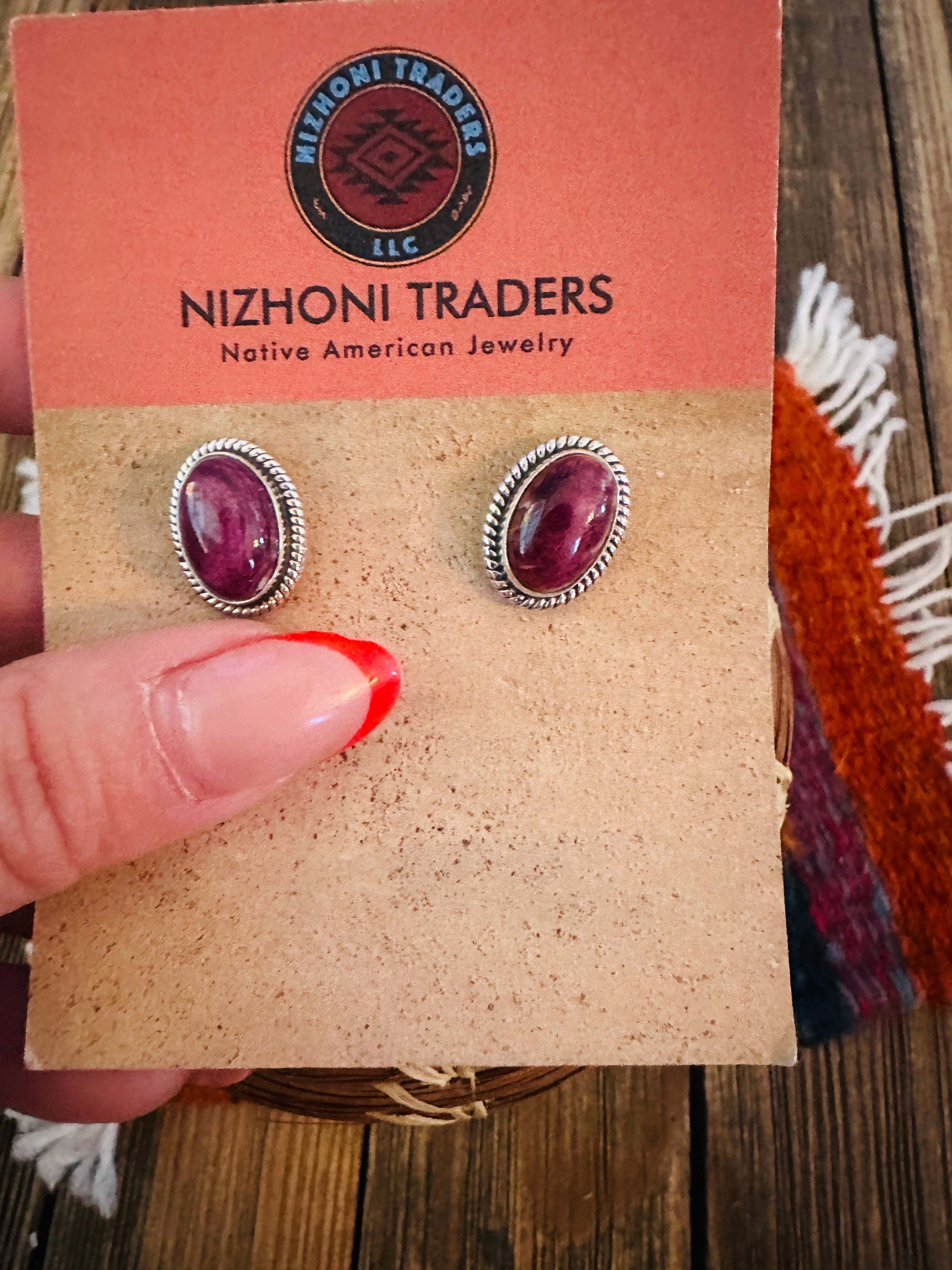 Handcrafted Purple Spiny & Sterling Silver Stud Earrings