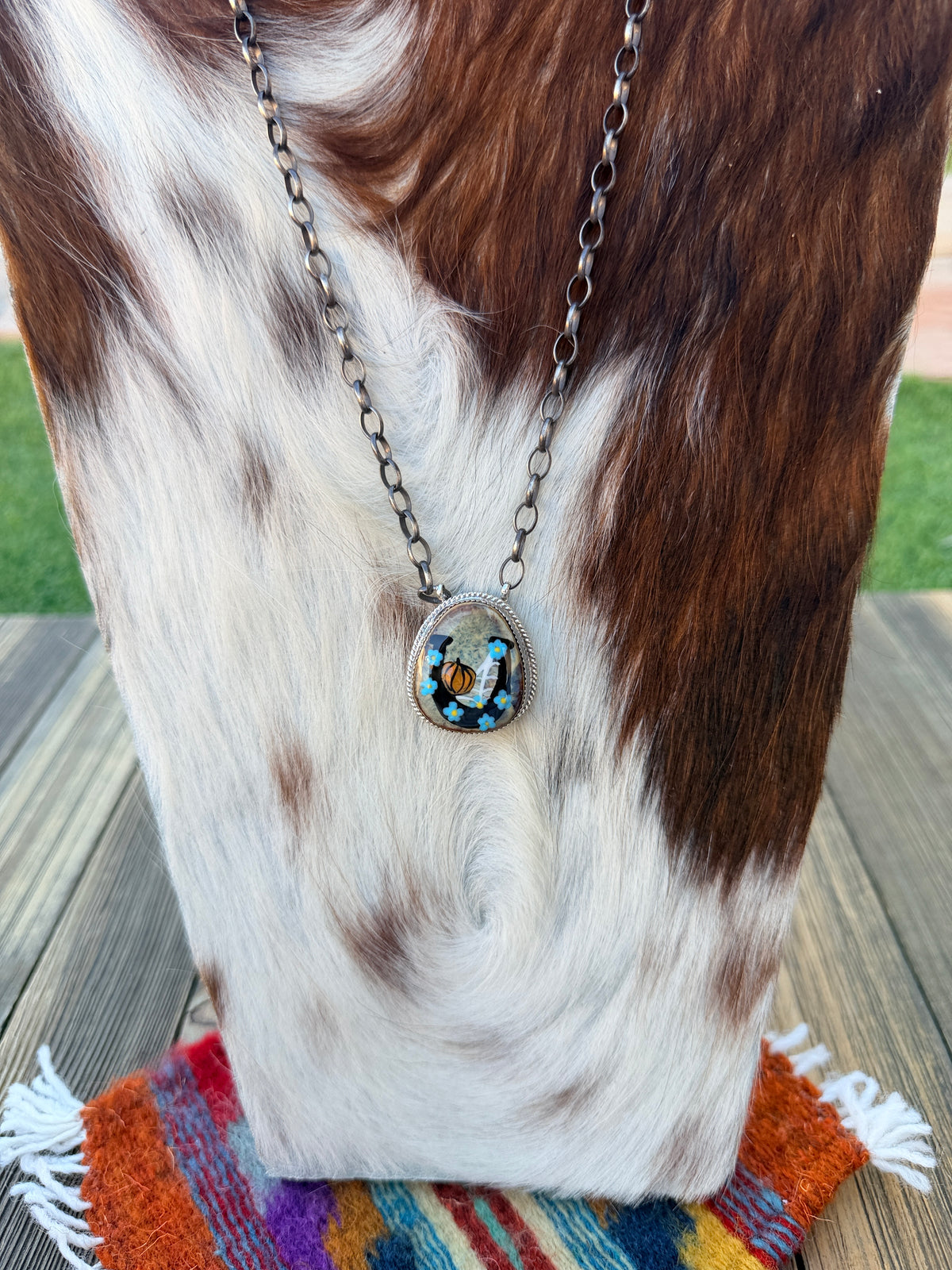 ~*Halloween Collection*~ Handmade Sterling Silver & Jasper Painted Pumpkin Necklace