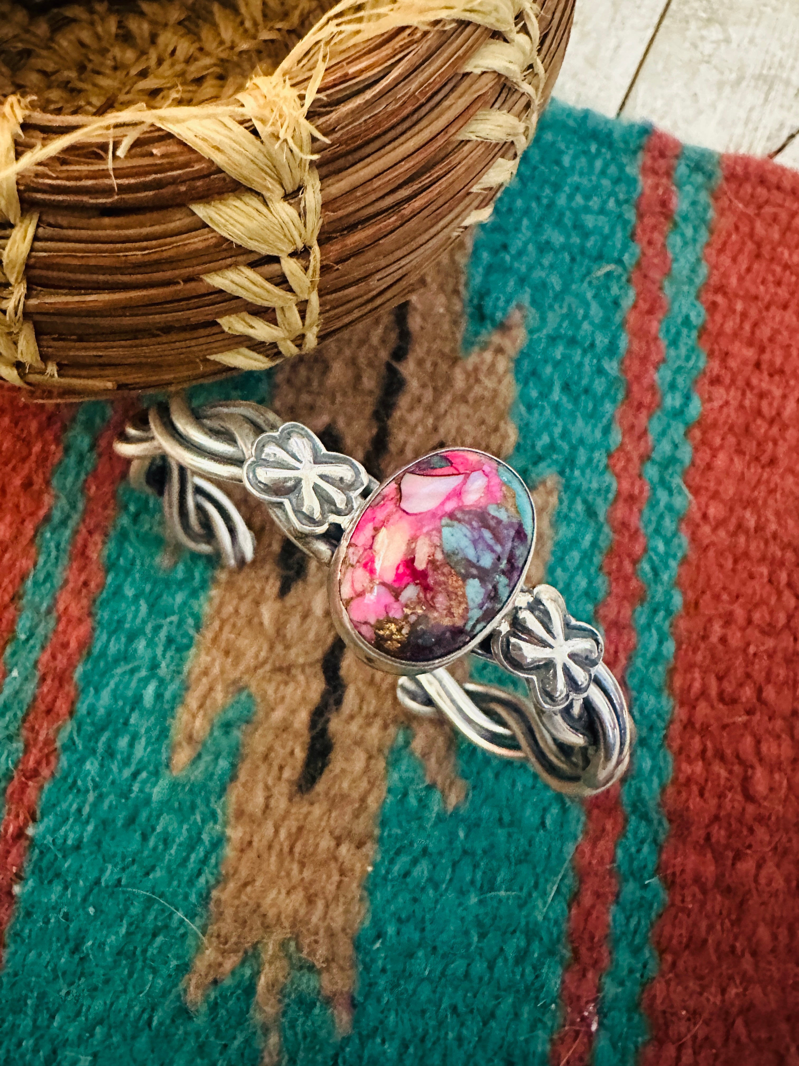 Handcrafted Pink Dream Mojave & Sterling Silver Cuff Bracelet