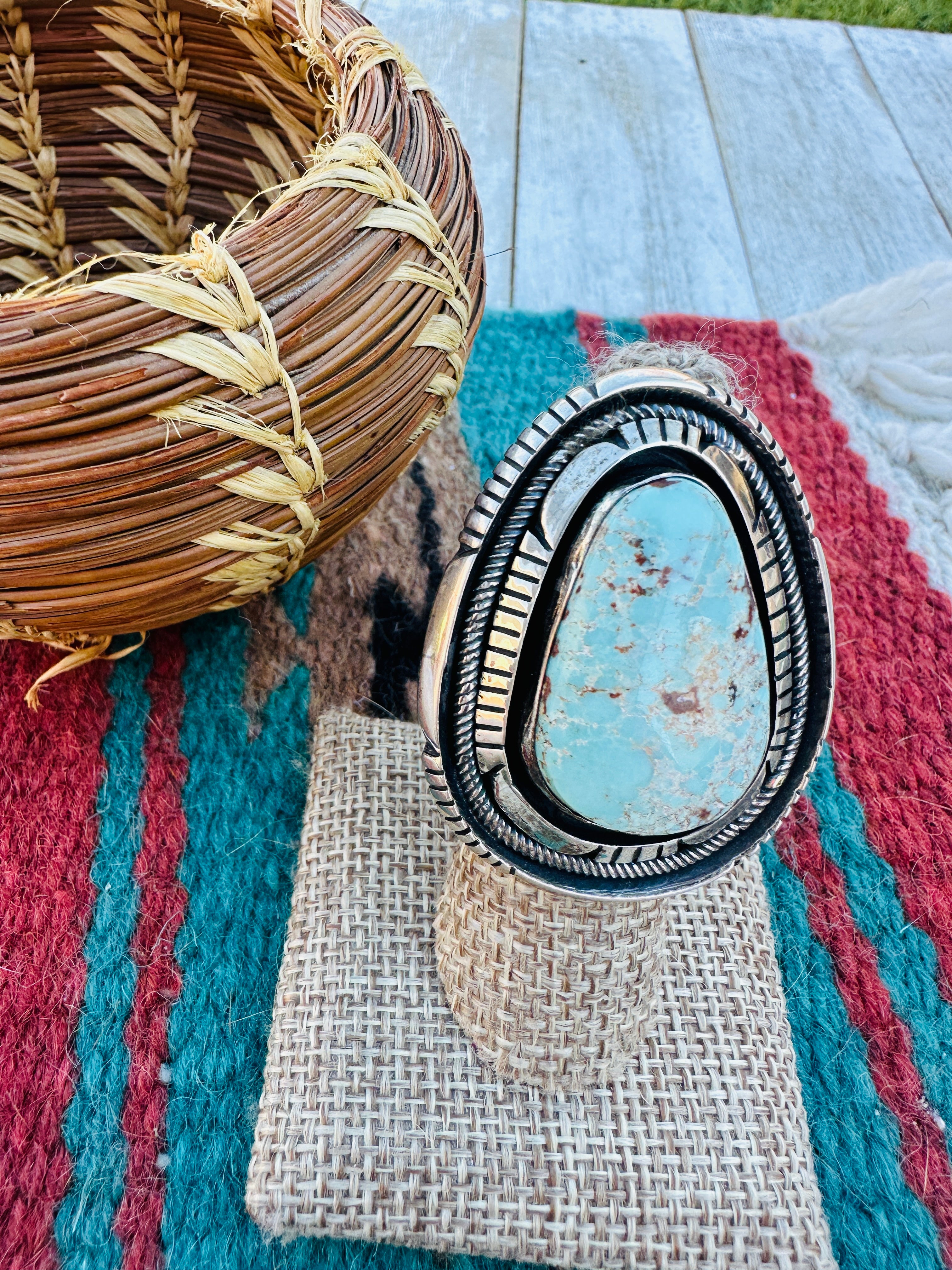 Handcrafted Dry Creek Turquoise & Sterling Silver Ring Size 6