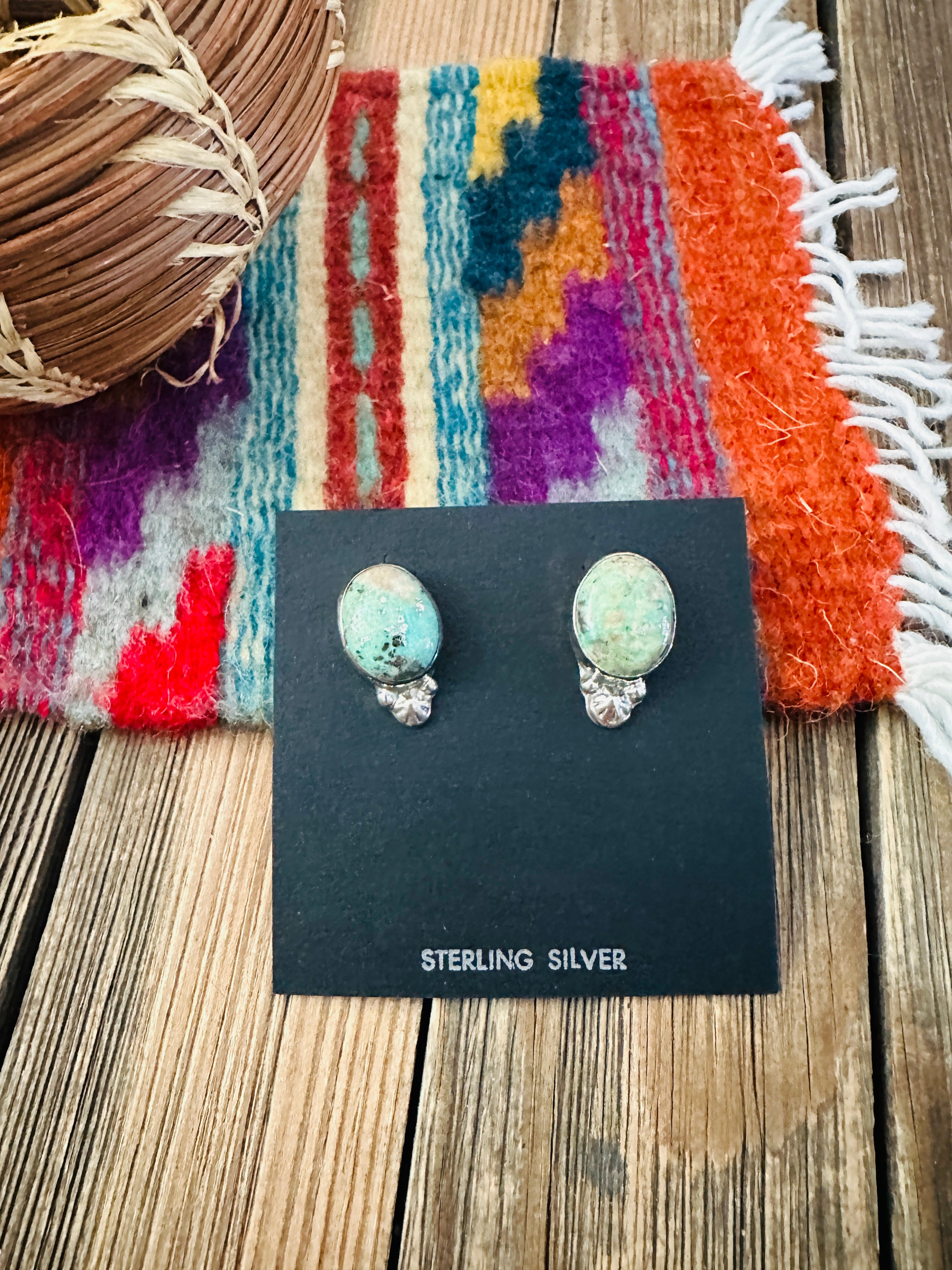 Handcrafted Turquoise & Sterling Silver Post Earrings