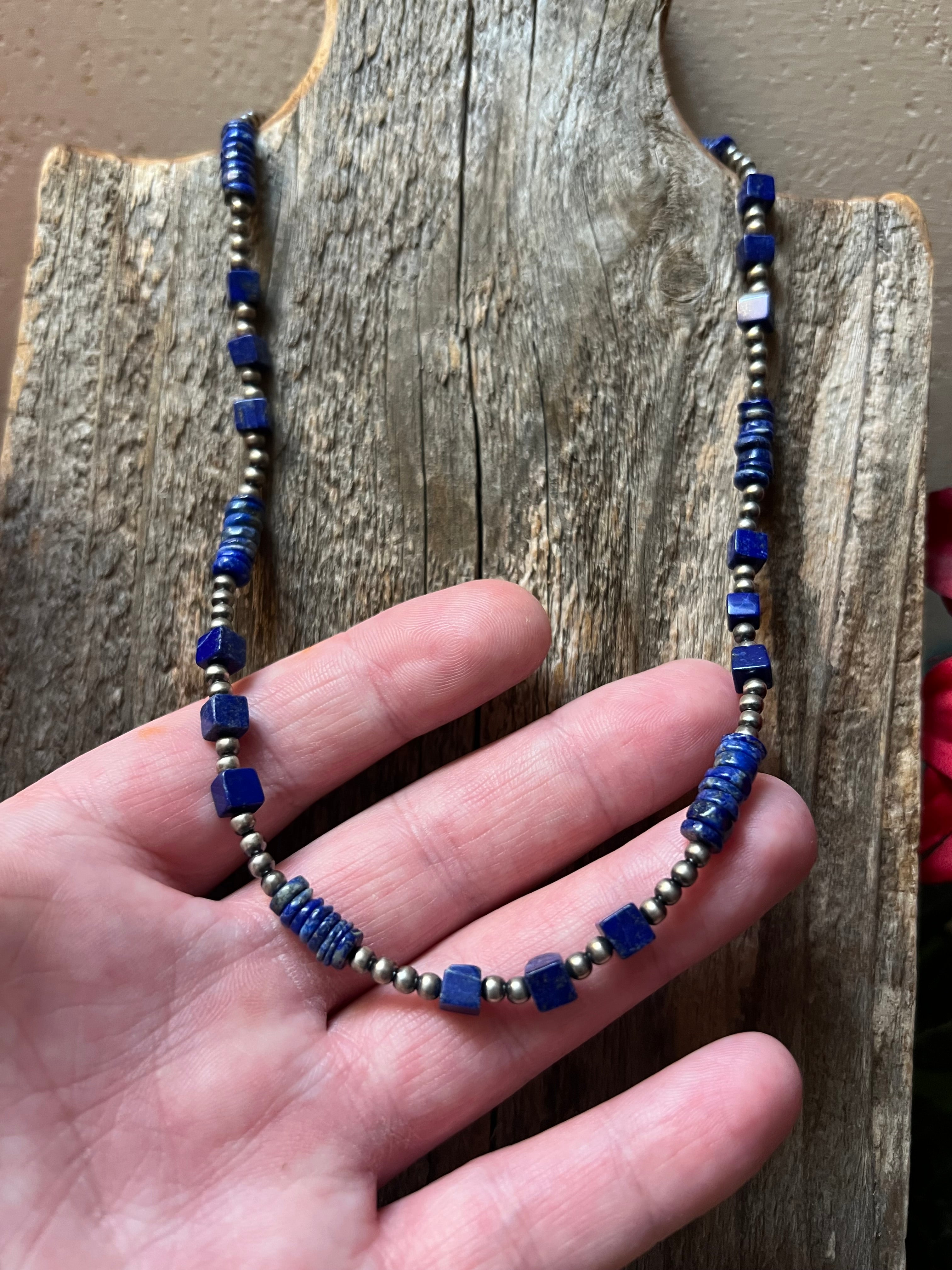 Handmade Lapis & Sterling Silver Beaded Necklace