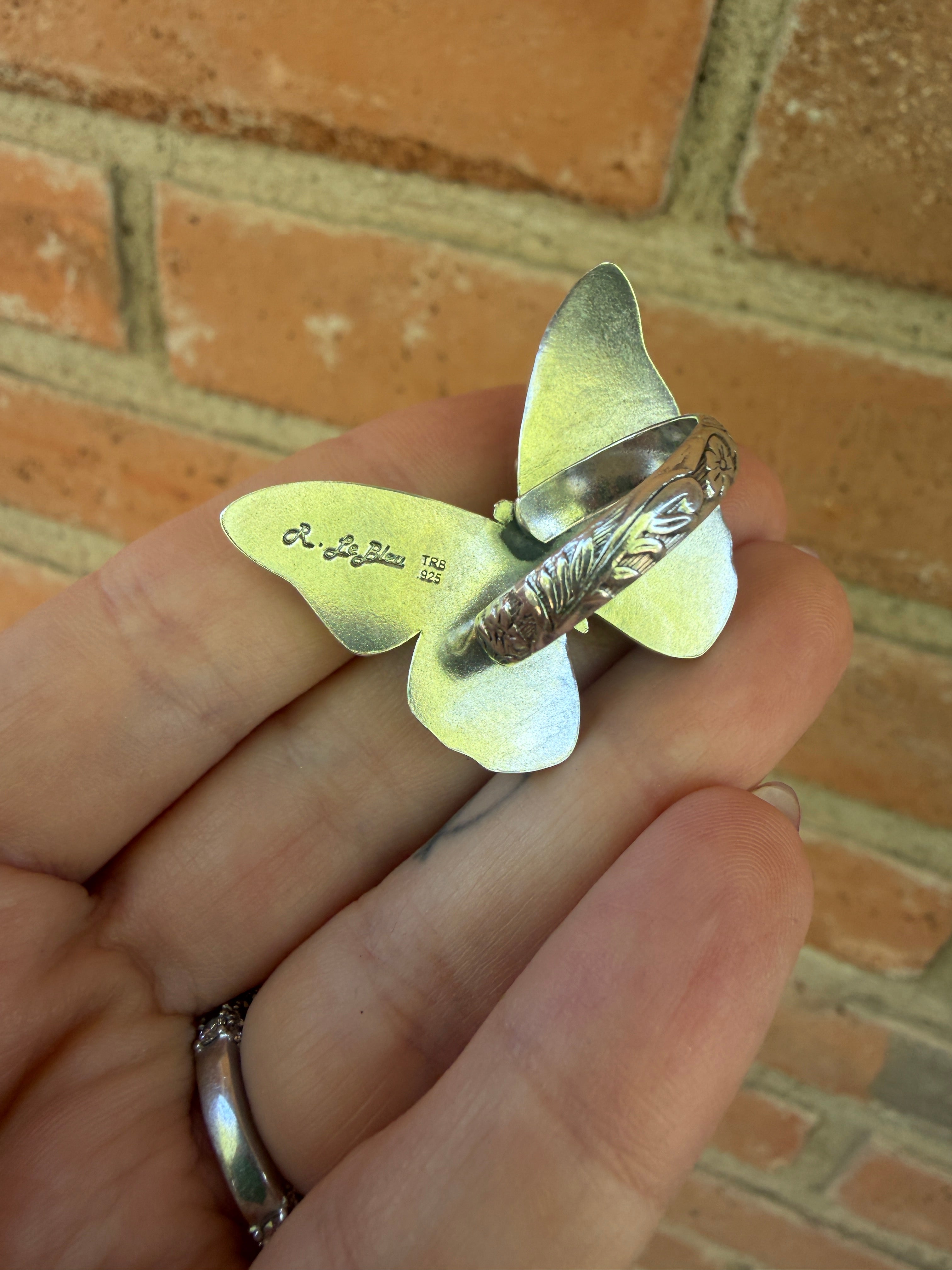 Handmade Turquoise Adjustable Butterfly Ring by Roaming Buffalo