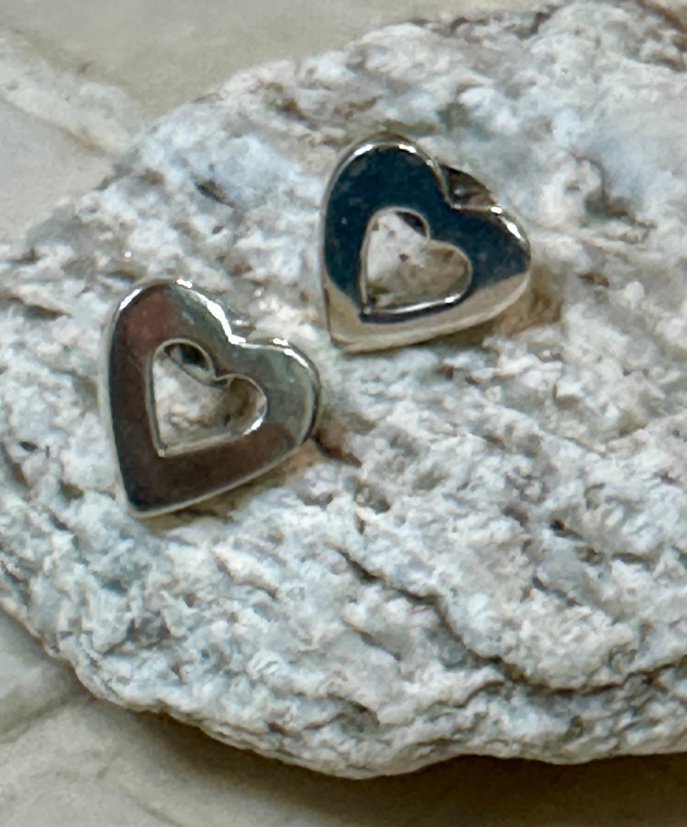 Hollow Heart Sterling Silver Stud Earrings