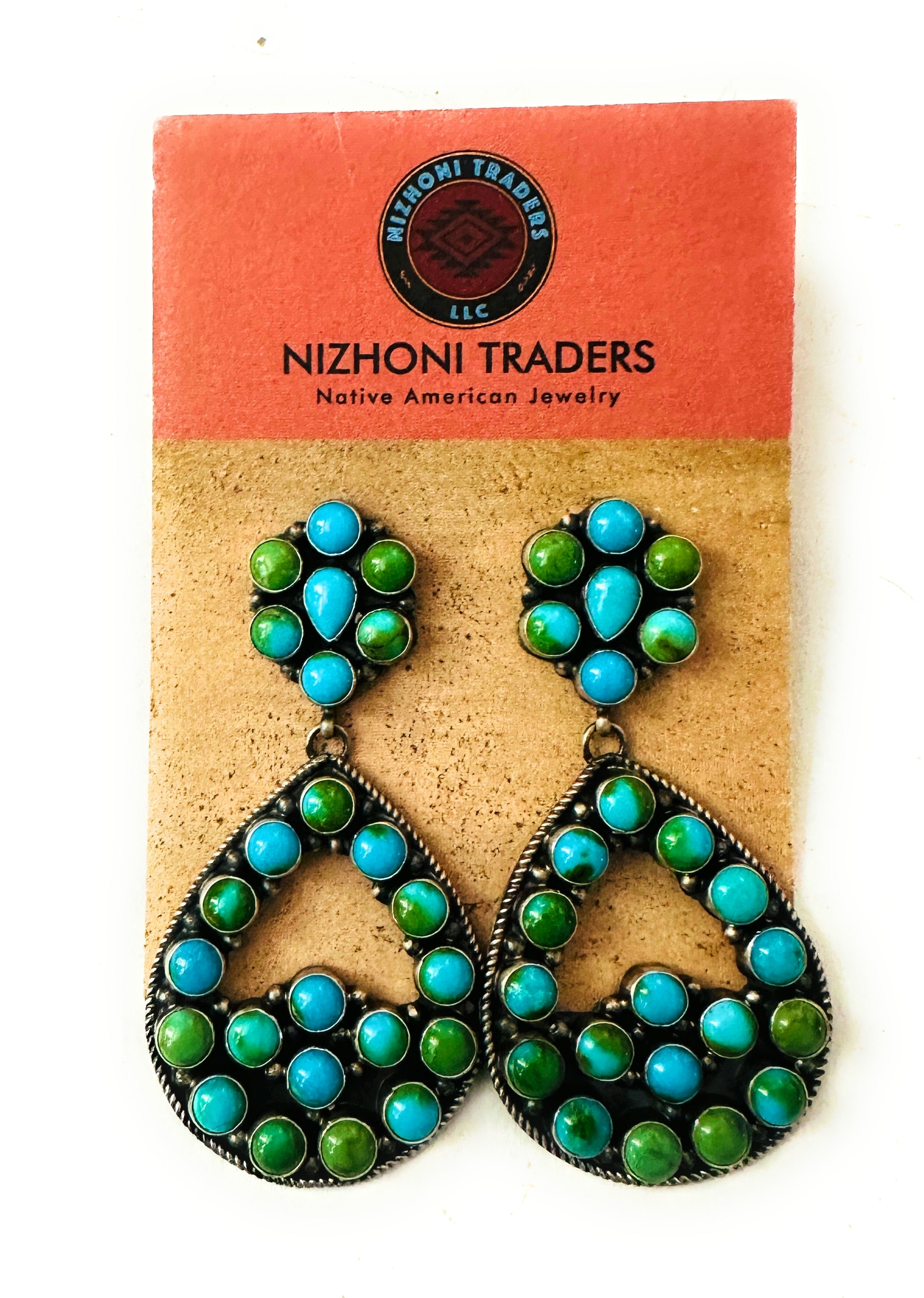 Handcrafted Sonoran Mountain Turquoise & Sterling Silver Cluster Dangle Earrings