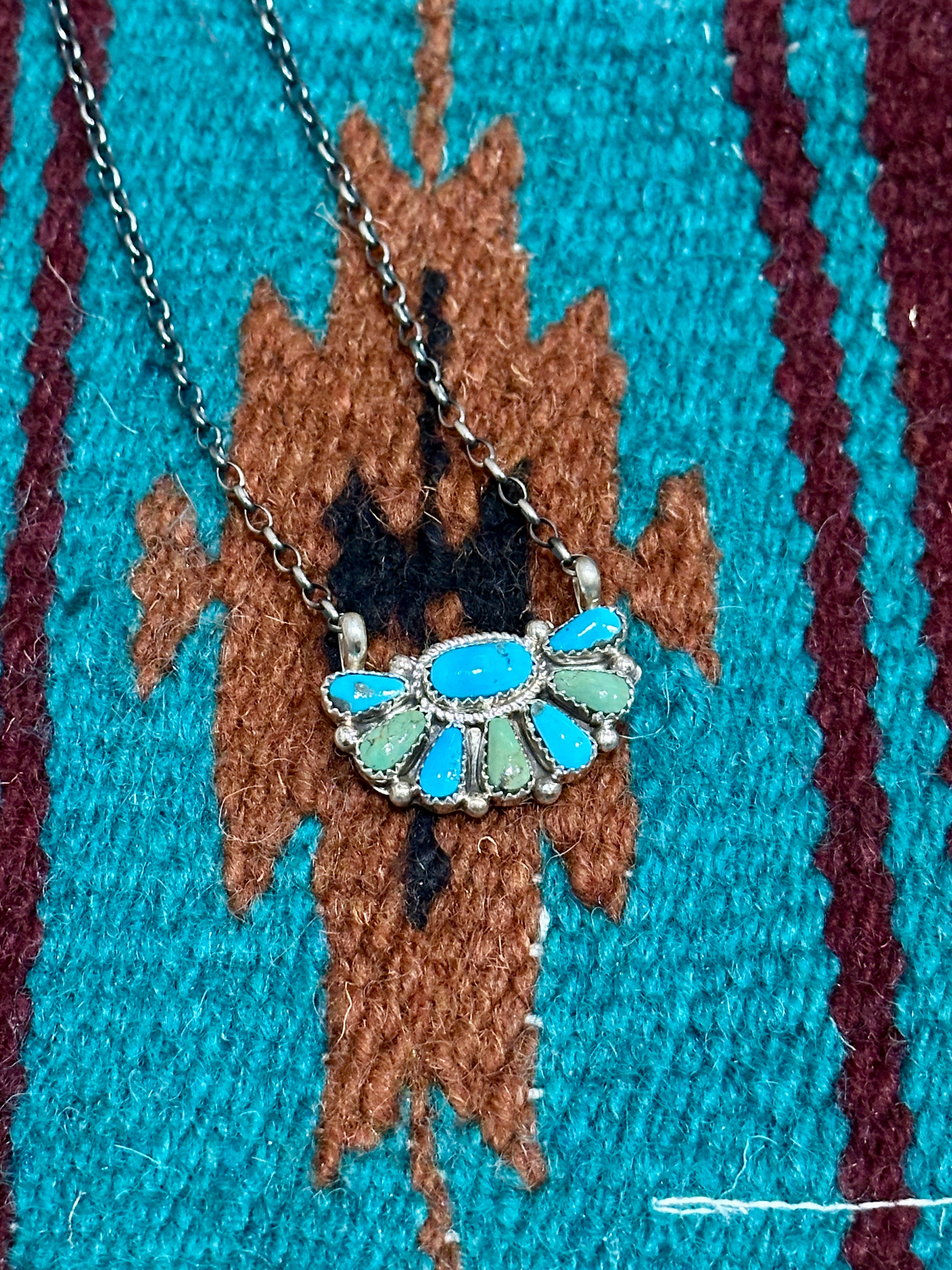 Handcrafted Sterling Silver & Turquoise Cluster Necklace