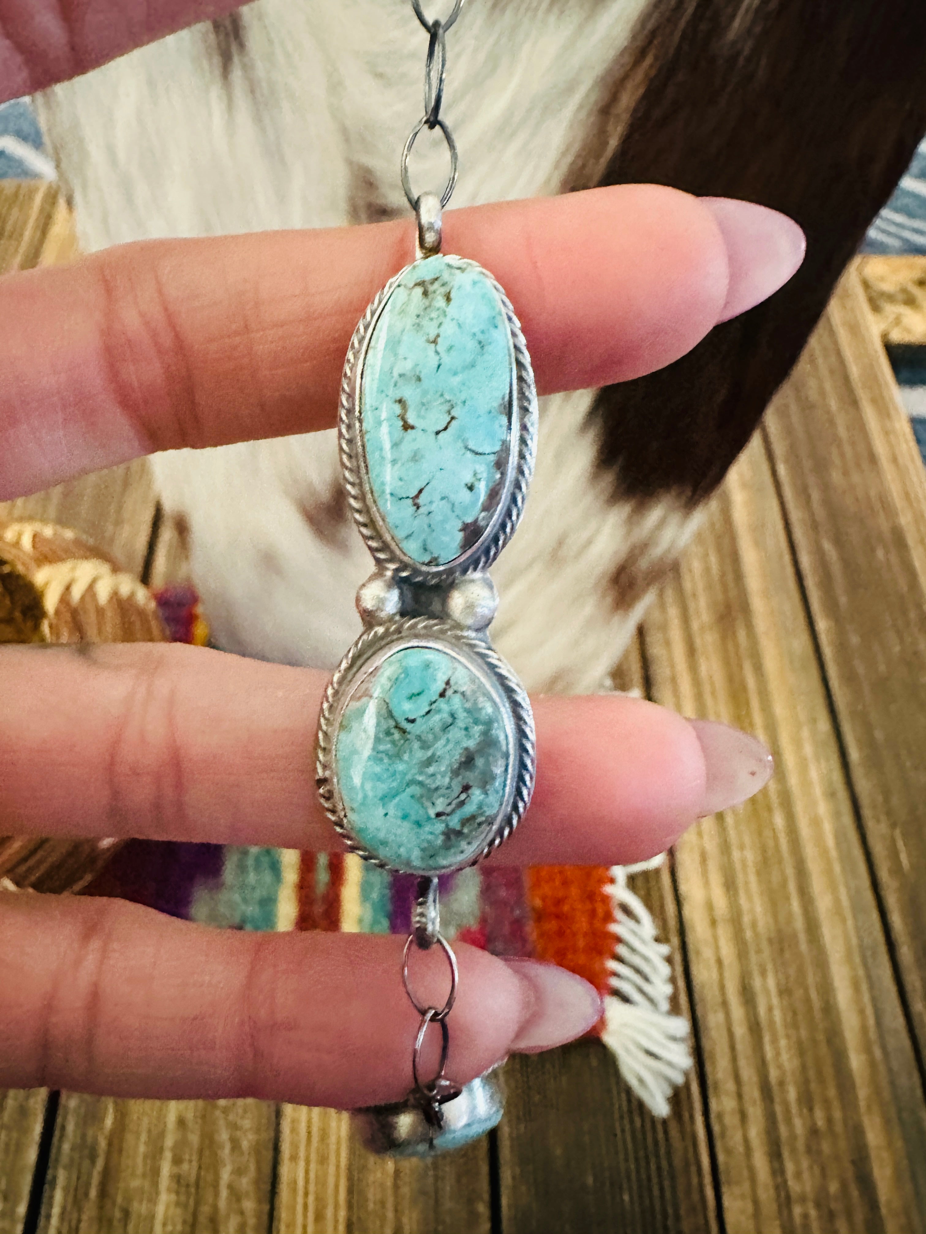 Handcrafted Dry Creek Turquoise & Sterling Silver Lariat Necklace