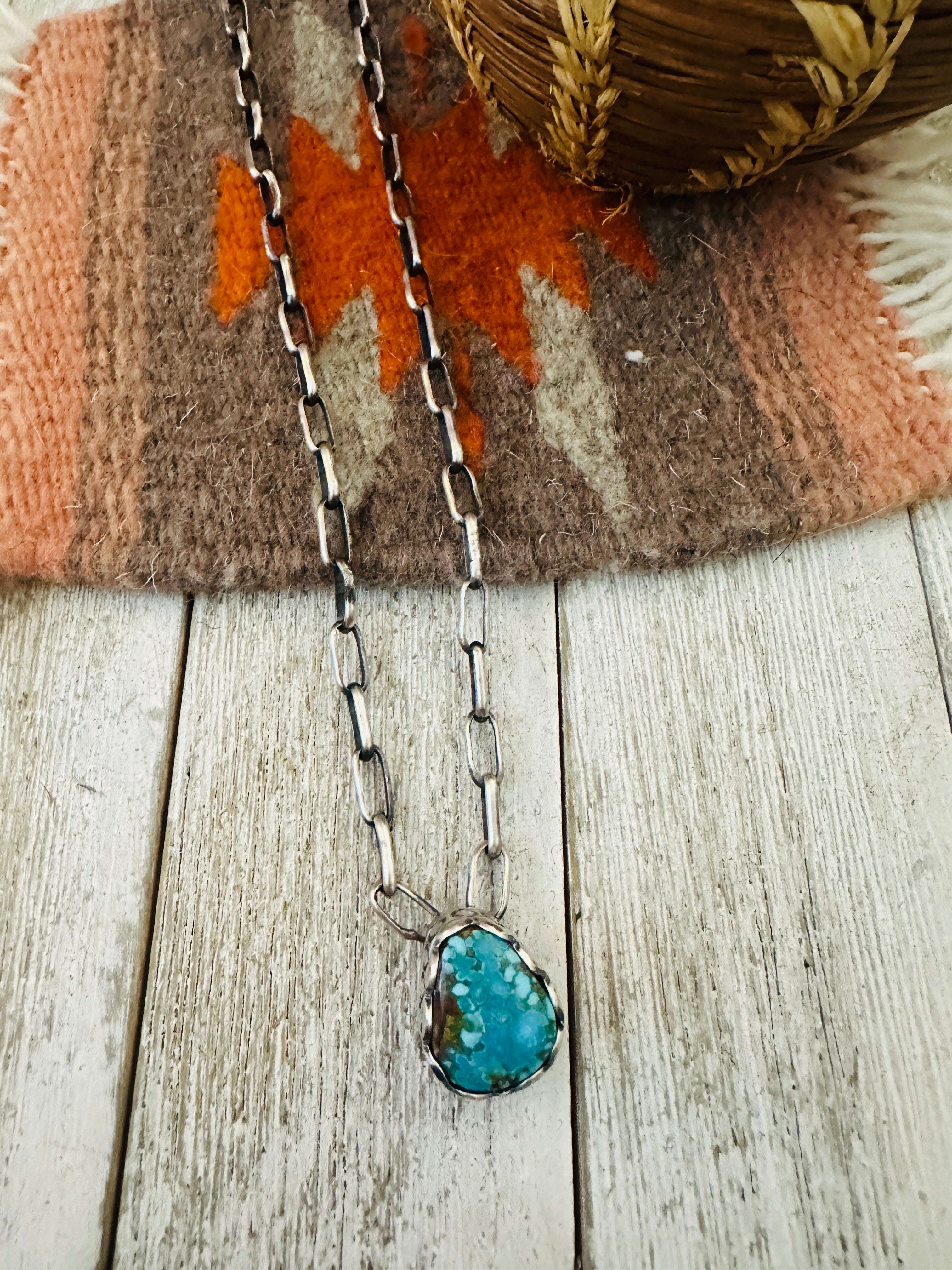 Handcrafted Turquoise & Sterling Silver Chain Necklace