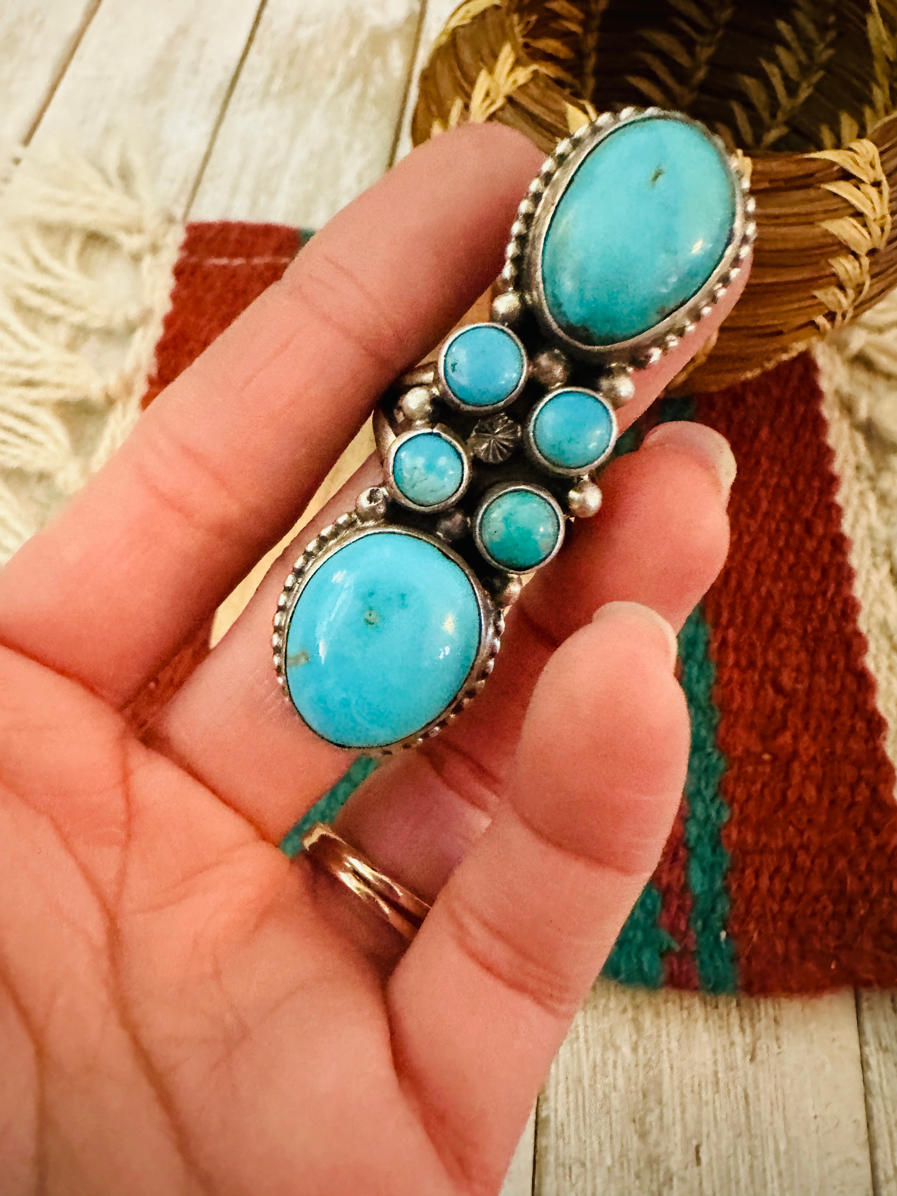 Handcrafted Sterling Silver & Kingman Turquoise Ring Size 8