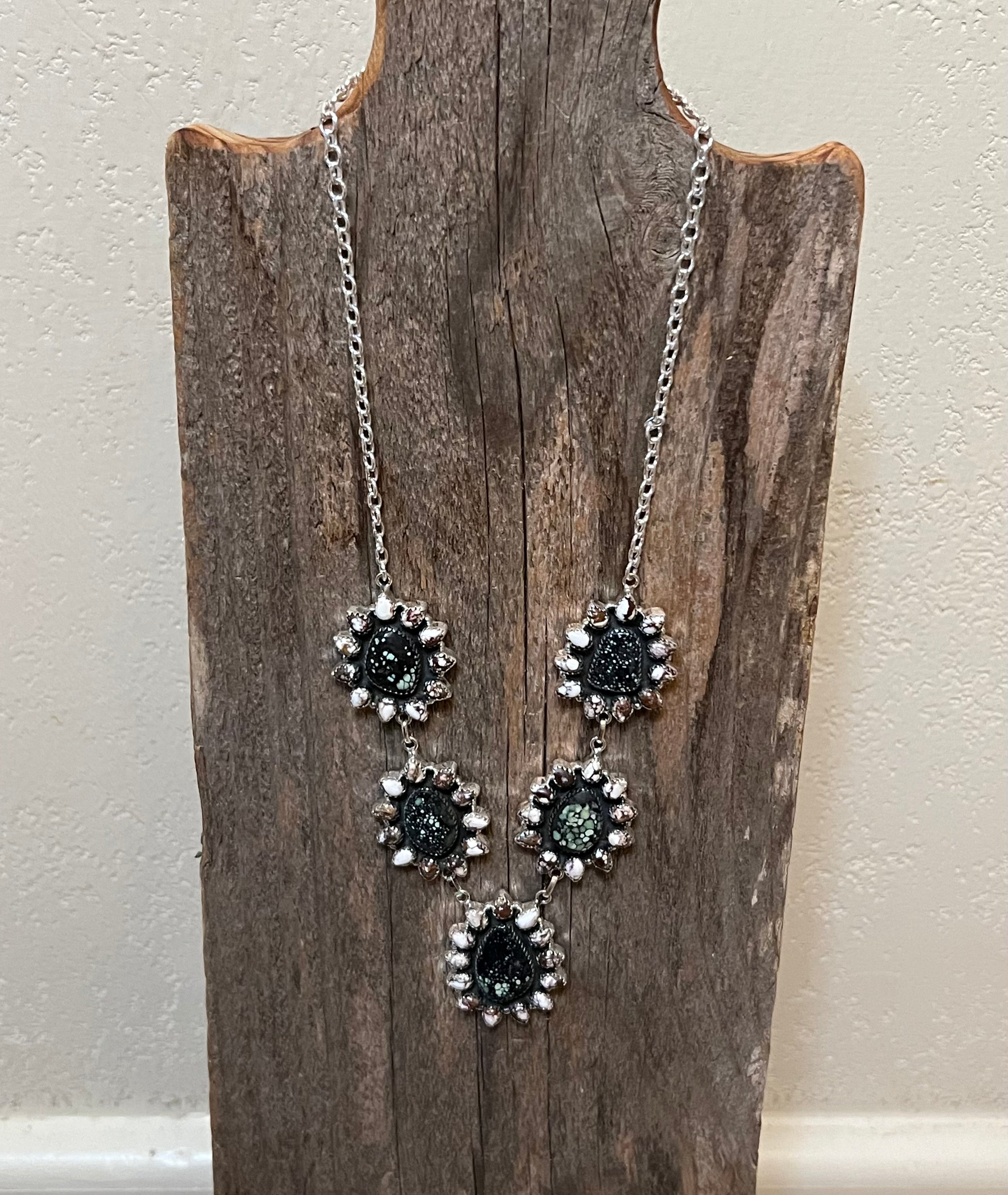 Handmade Newlander Turquoise & White Buffalo Sterling Silver Drop Necklace