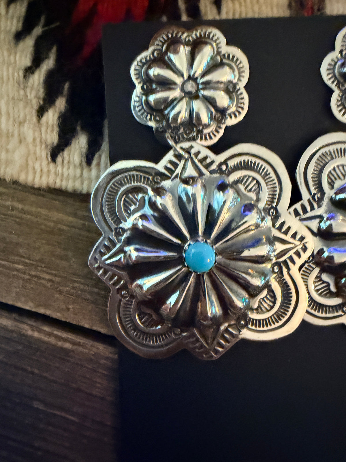 Handcrafted Turquoise & Sterling Silver Concho Dangle Earrings by Genevieve Blackgoat