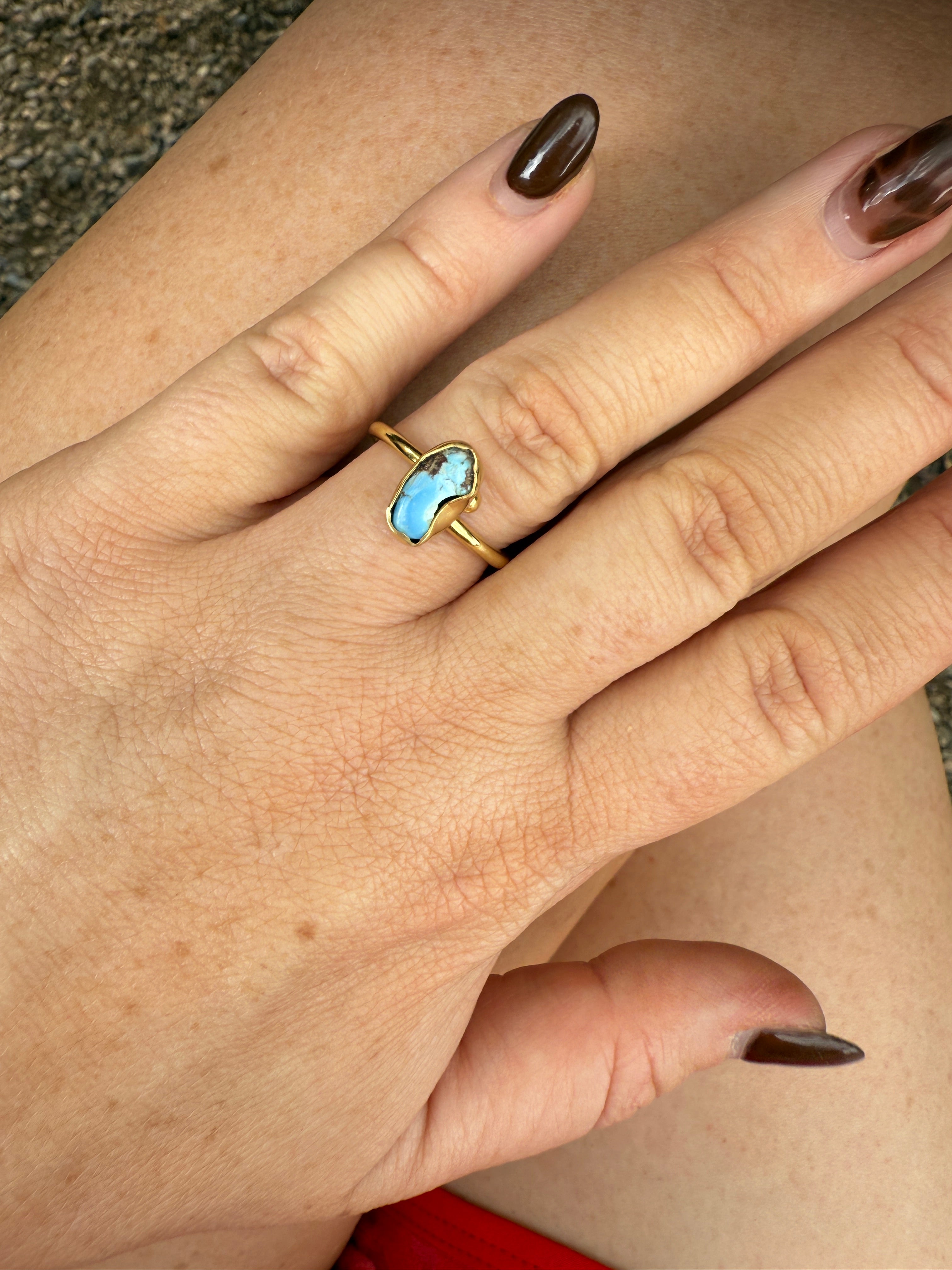 “The Golden Collection” Natural Golden Hills Turquoise Adjustable Stacker Delicate Ring