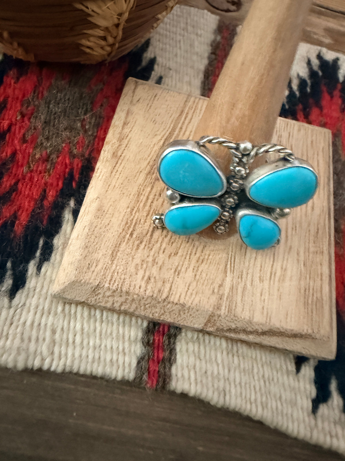 Handcrafted Turquoise & Sterling Silver Adjustable Butterfly Ring