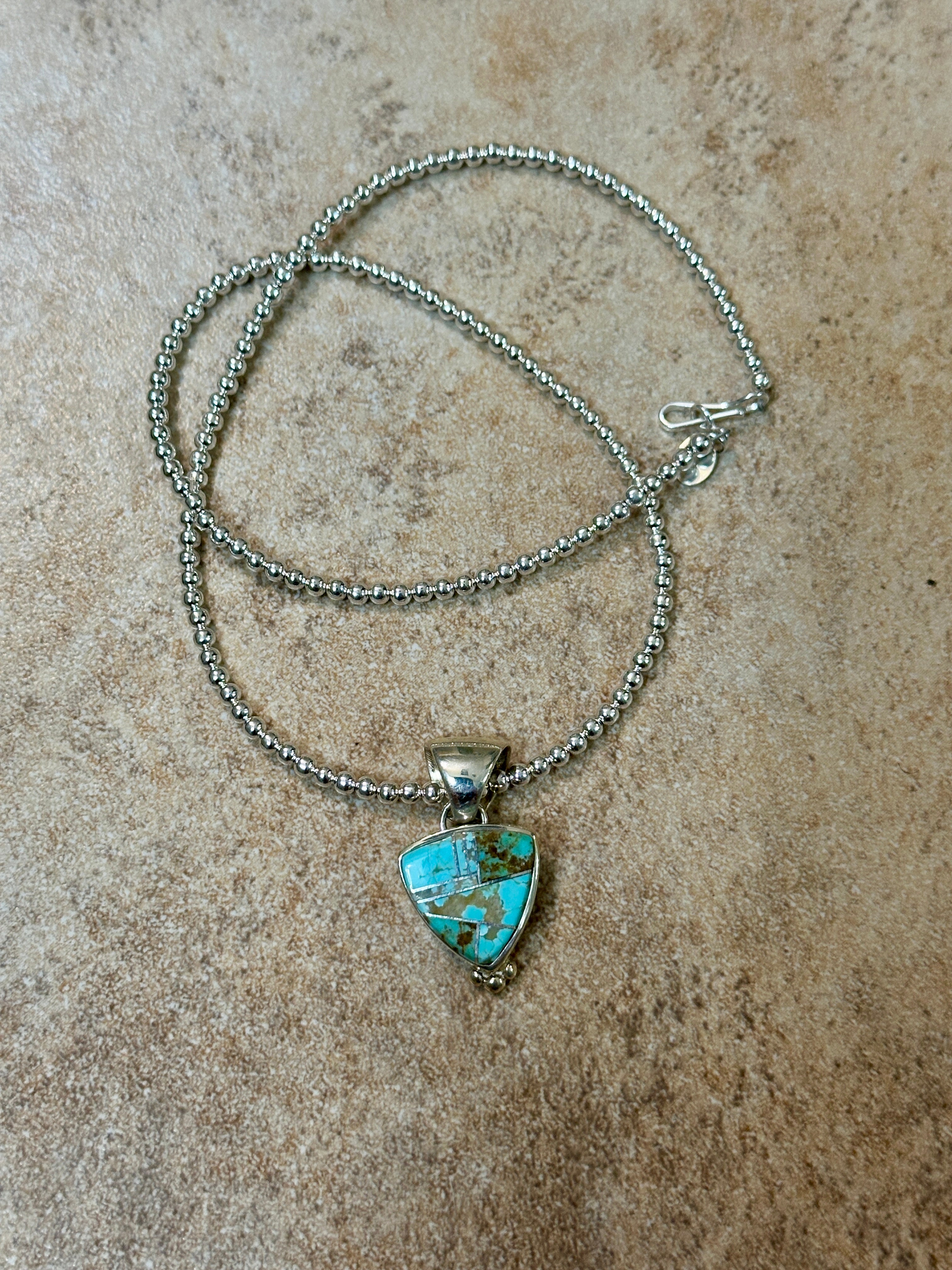 Handcrafted Turquoise 8 & Sterling Silver Triangle Pendant