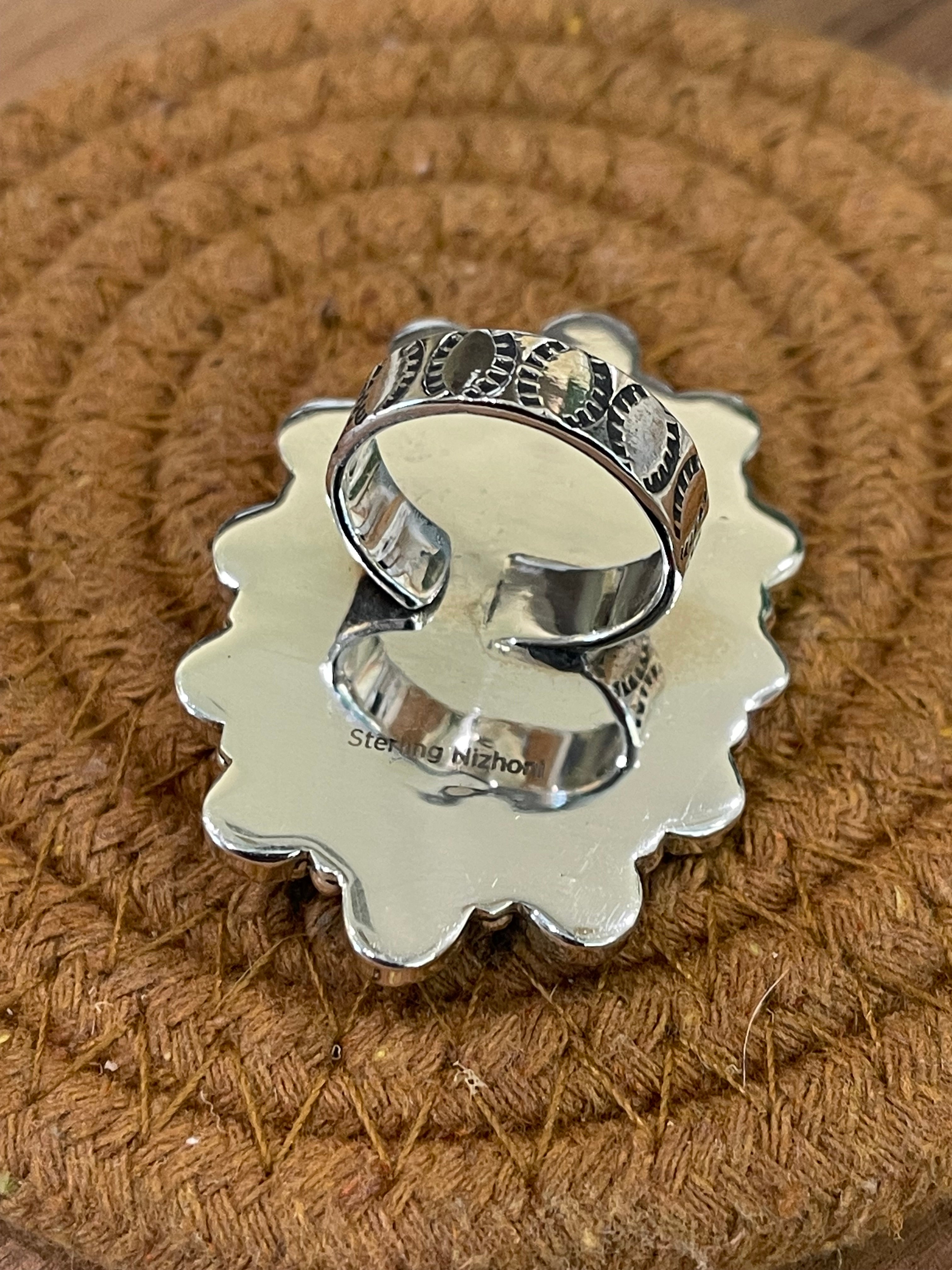 Handcrafted Sterling Silver , Dahlia Rose & Druzy Adjustable Cluster Ring